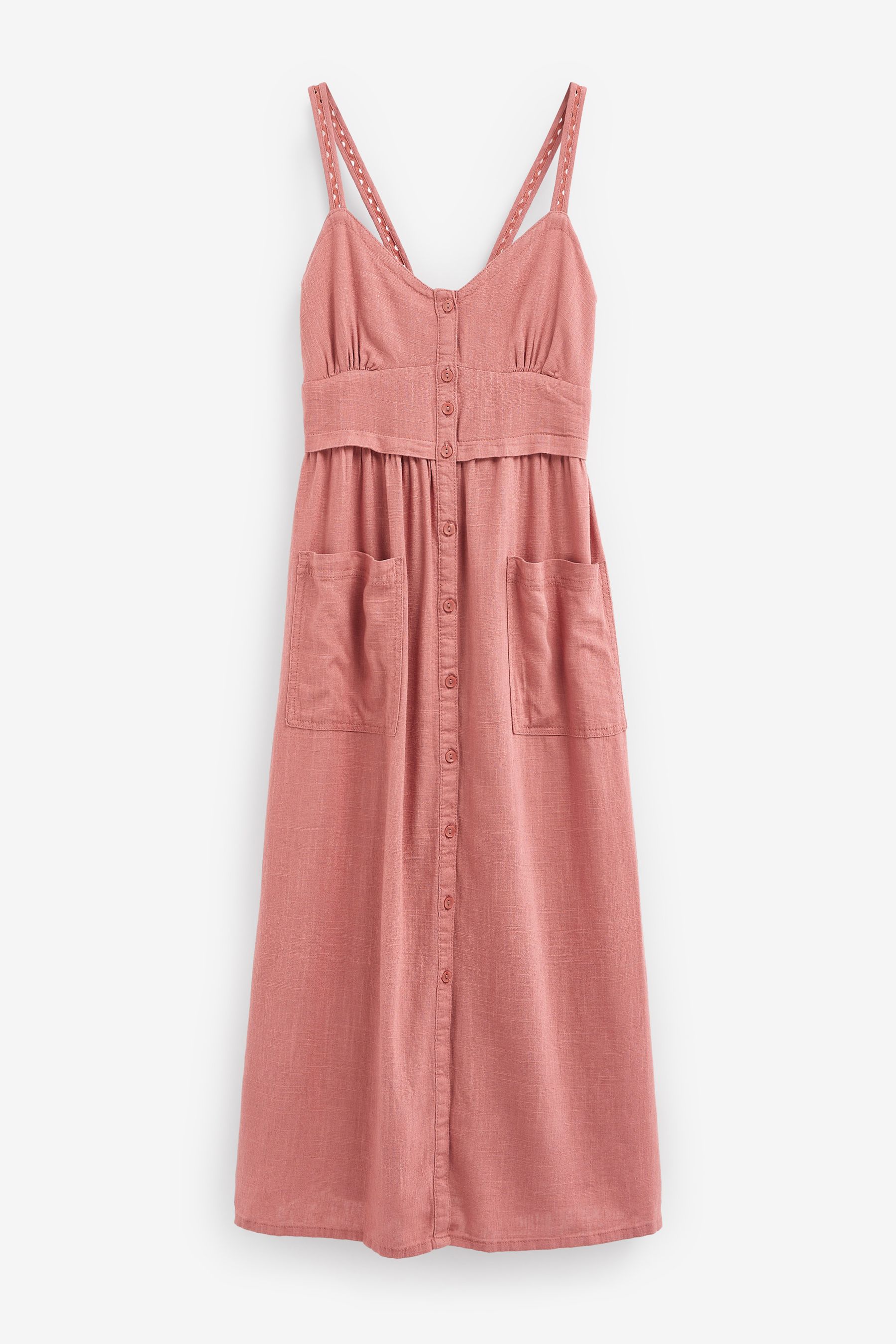Buy Blush Pink Strappy Linen Blend Midi Dress from Next Luxembourg