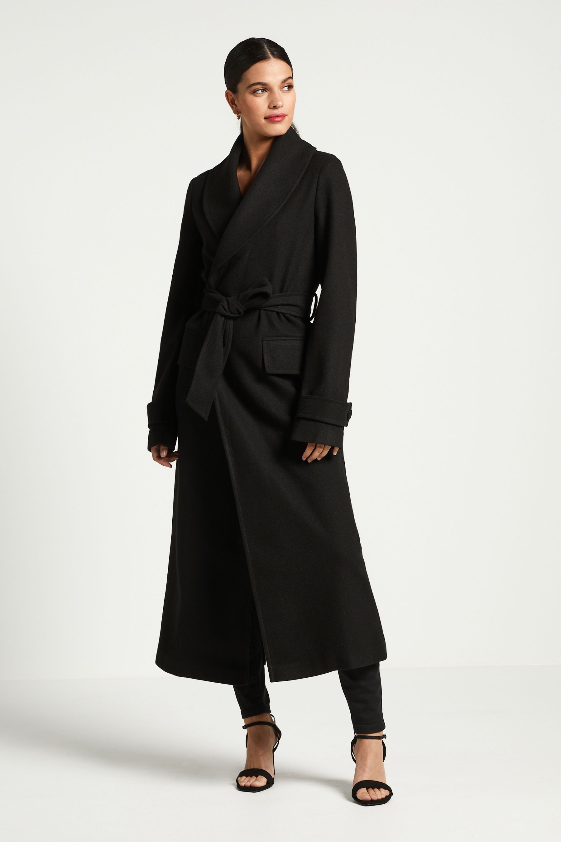 Buy Black Belted Long Coat from Next Ireland