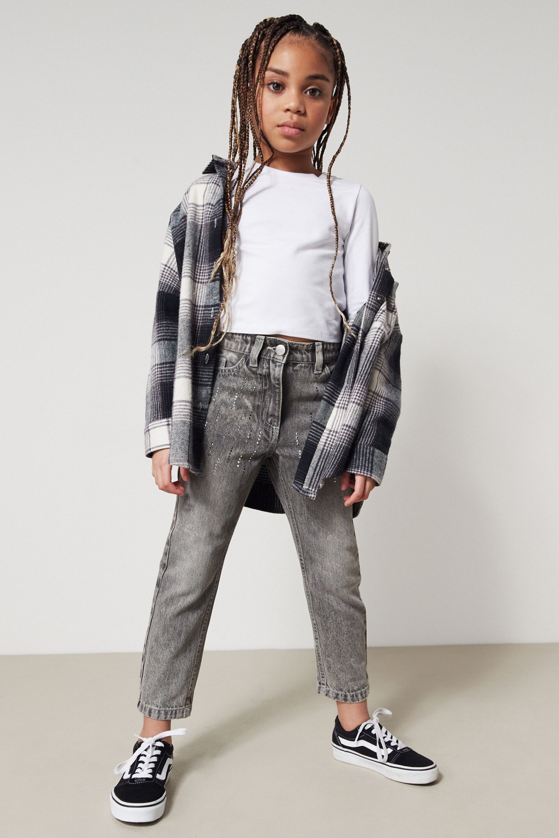 Grey Embellished Mom Jeans (3-16yrs) - Image 1 of 6