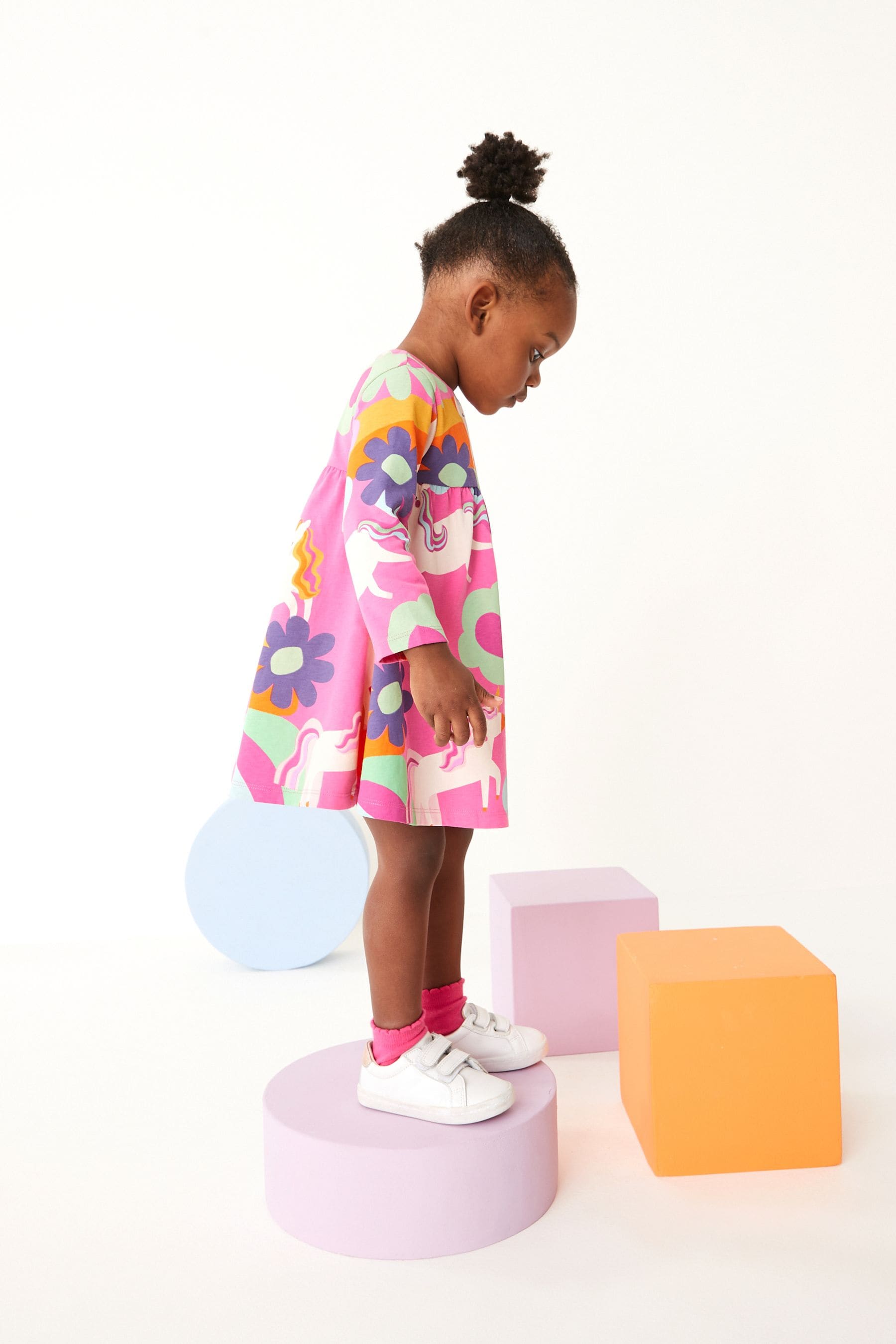 Buy Pink Unicorn Long Sleeve Jersey Dress 3mths 7yrs from Next Luxembourg