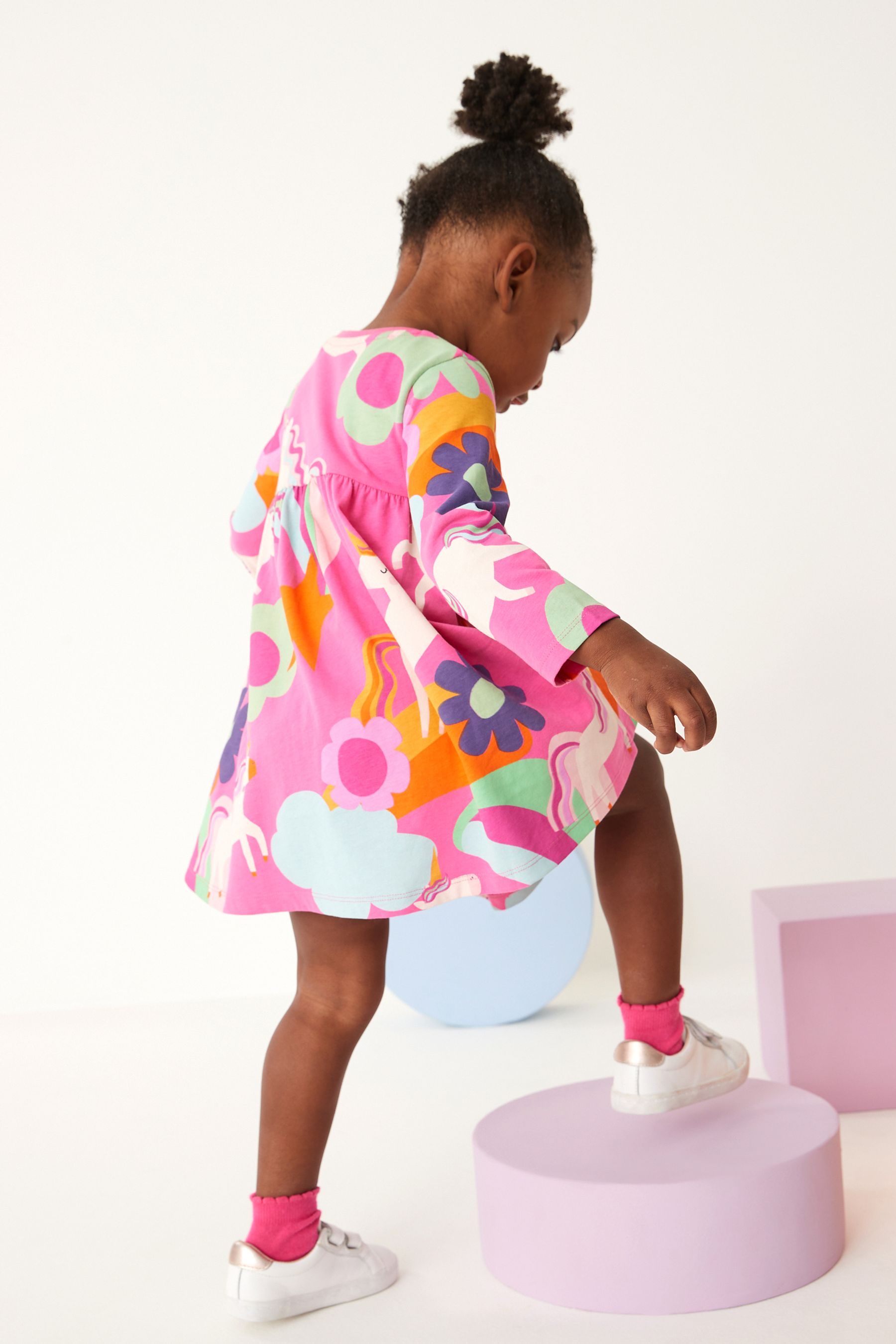 Buy Pink Unicorn Long Sleeve Jersey Dress 3mths 7yrs from Next Luxembourg