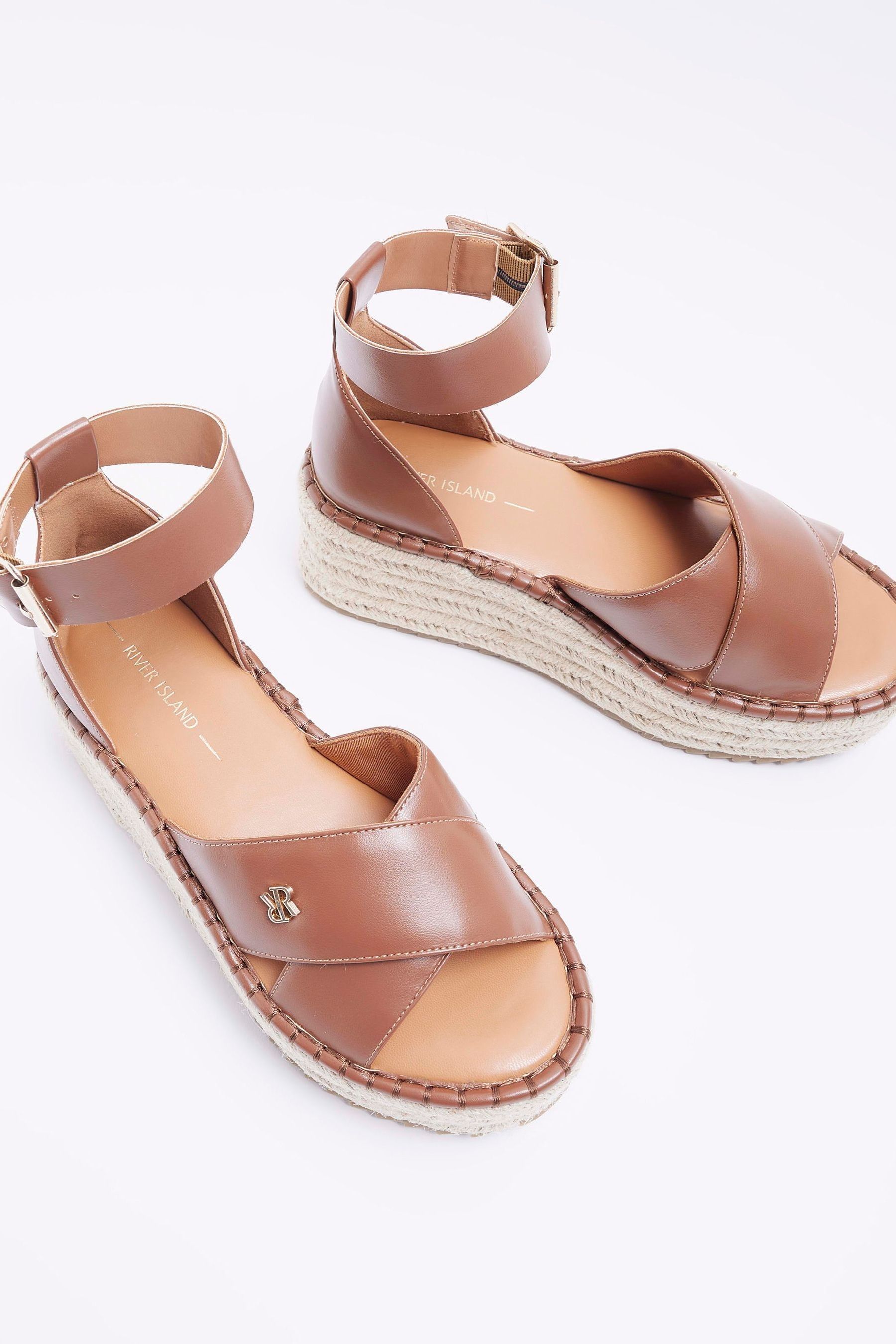 Buy River Island Brown Wide Fit Espadrille Flatform Sandals from Next Austria