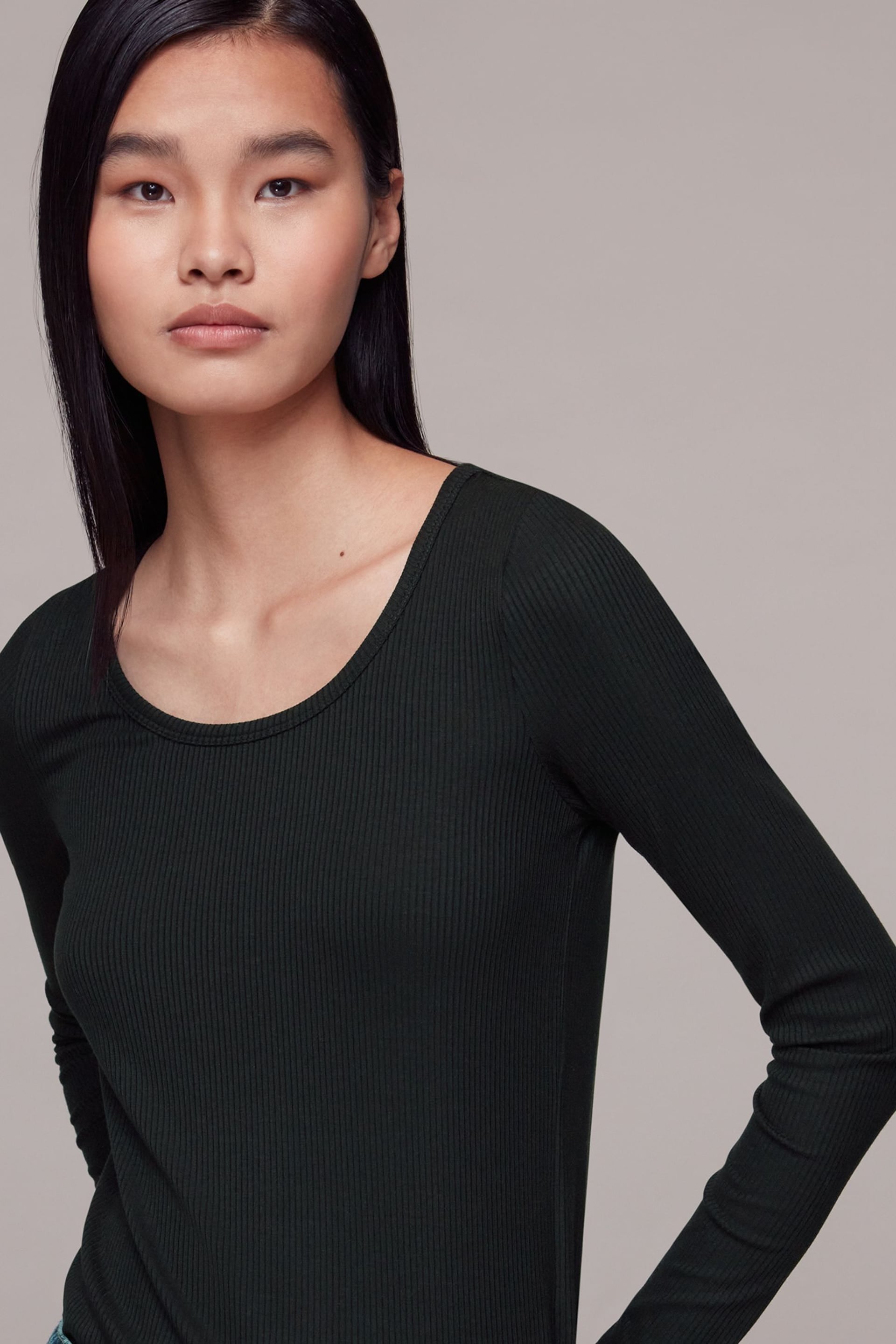 Whistles Ribbed Black Top - Image 1 of 5