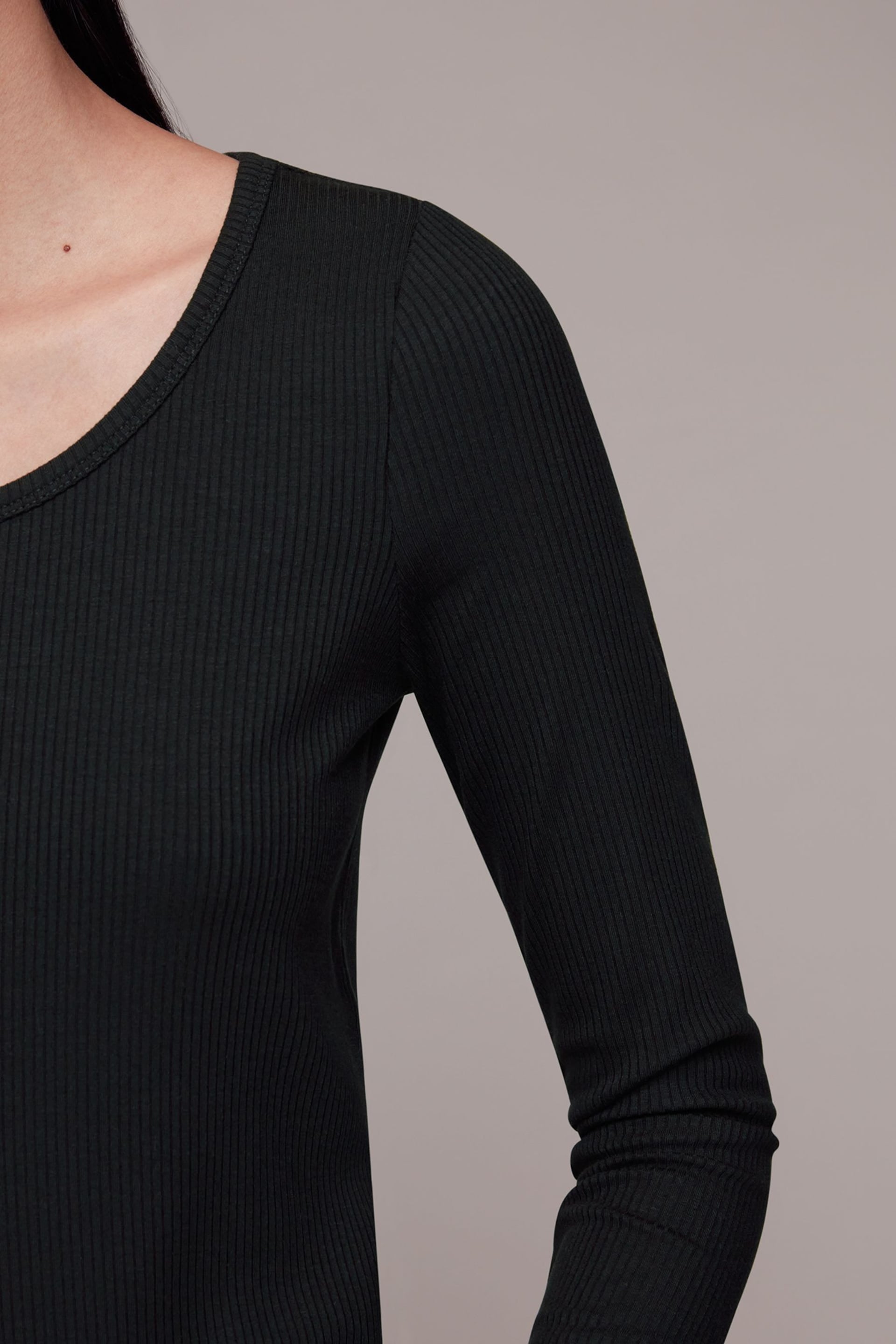 Whistles Ribbed Black Top - Image 4 of 5