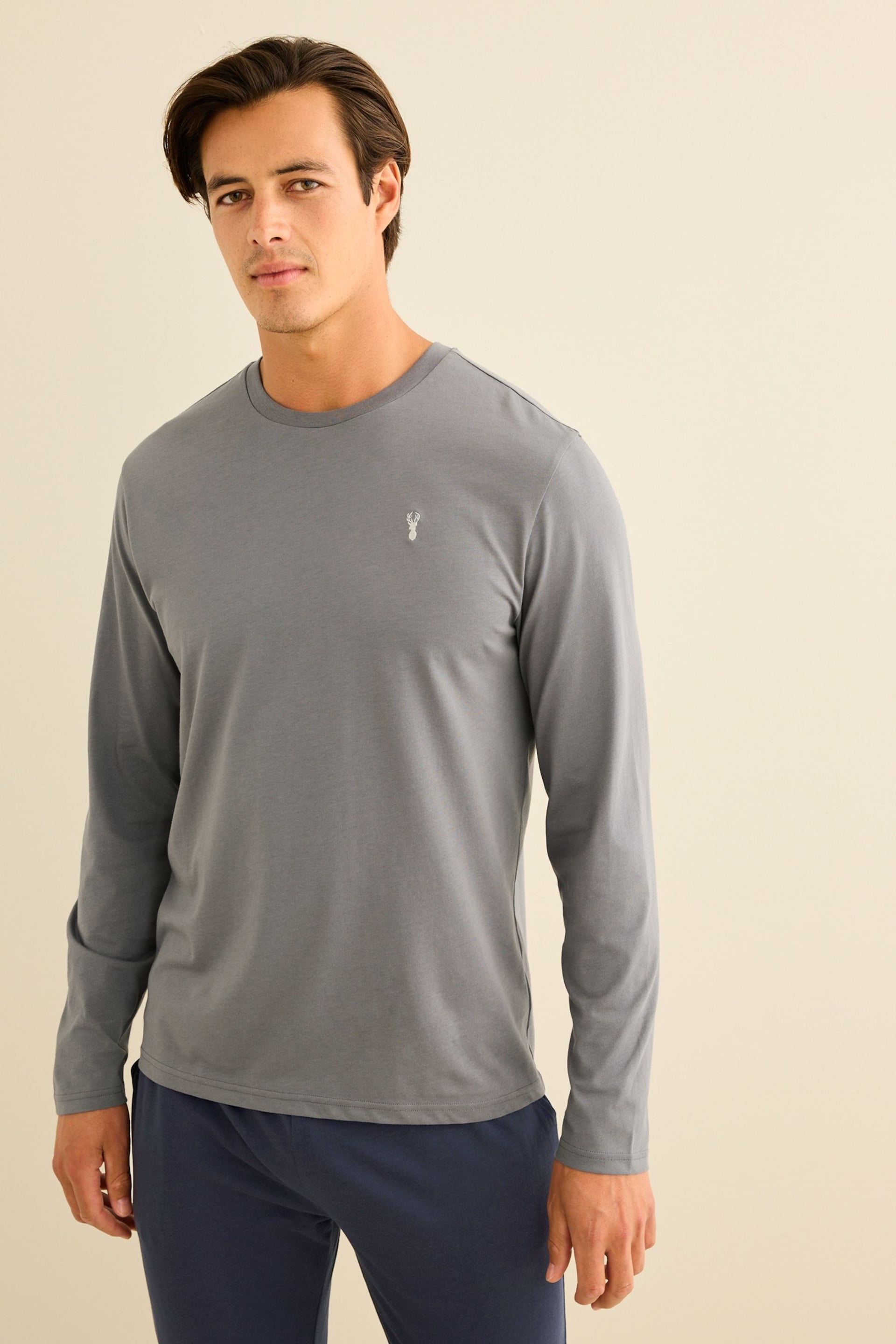 Slate Grey/Navy Long Sleeve Jersey Pyjamas Set - Image 2 of 9