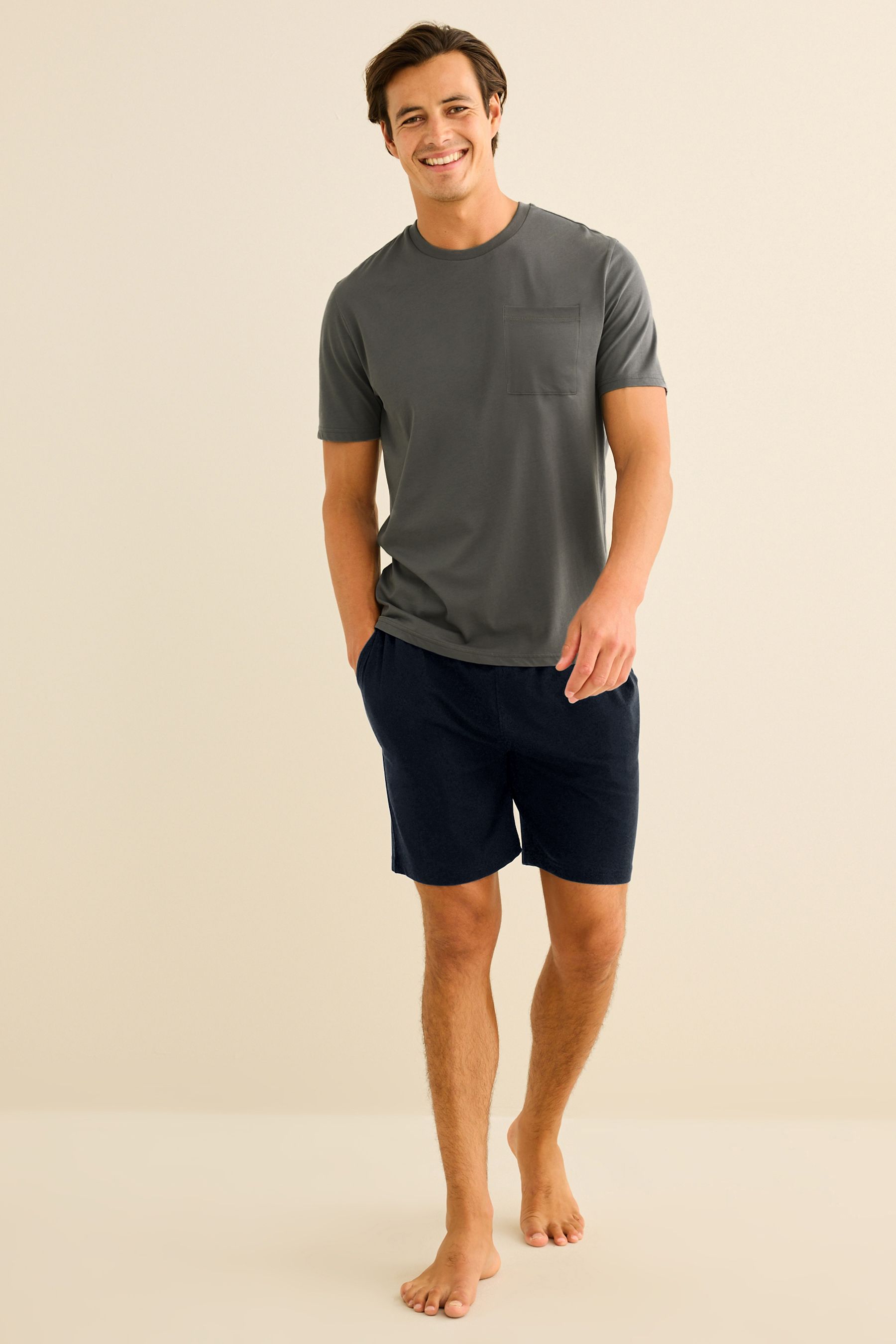 Buy Grey Navy Jersey Pyjamas Shorts Set from the Next UK online shop