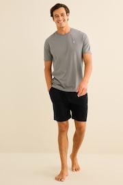 Grey/Navy Jersey Pyjama Shorts Set - Image 2 of 13