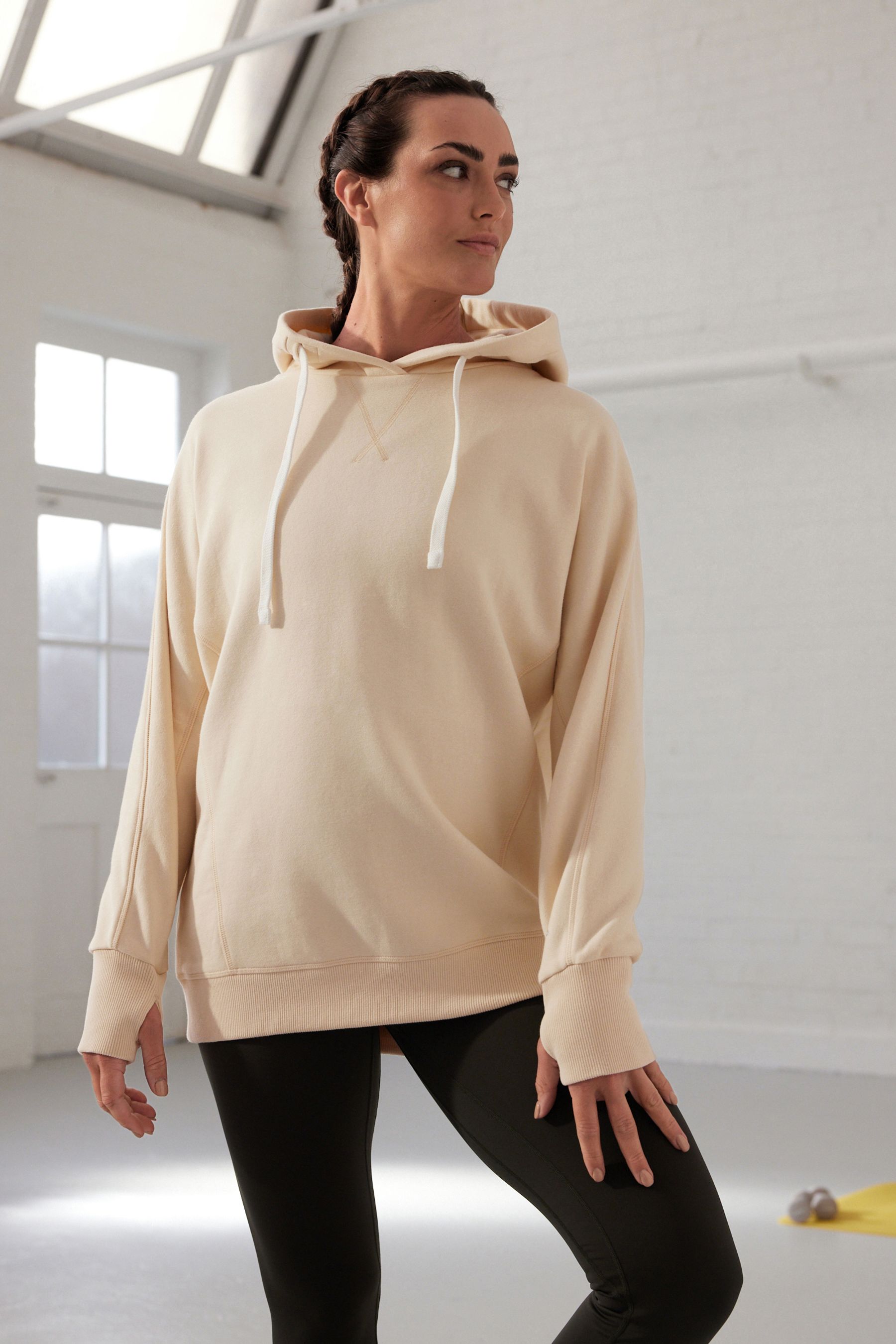 Cream longline hoodie discount