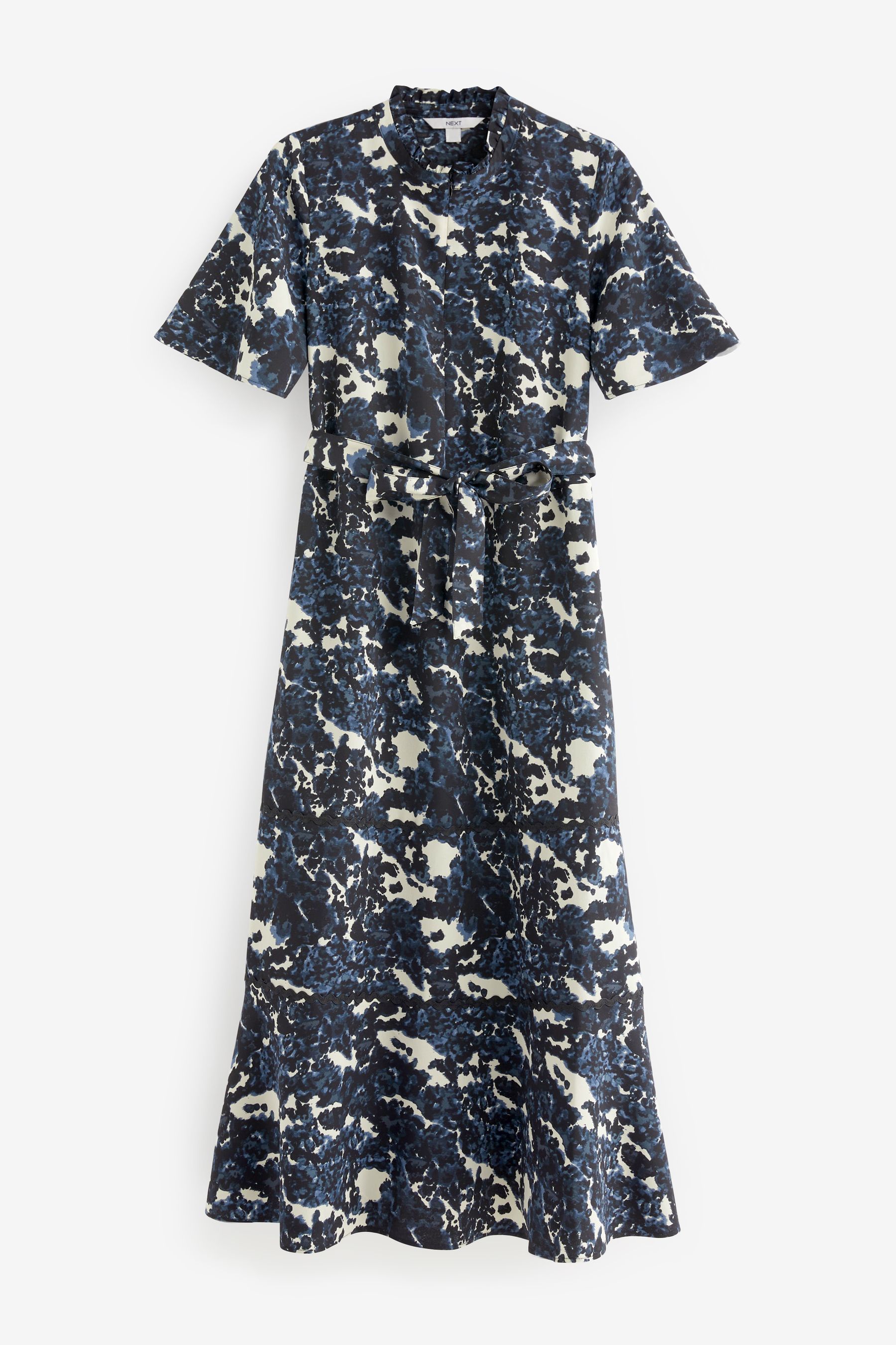 Buy Navy Blue Print Zip Neck Midi Dress from Next Luxembourg