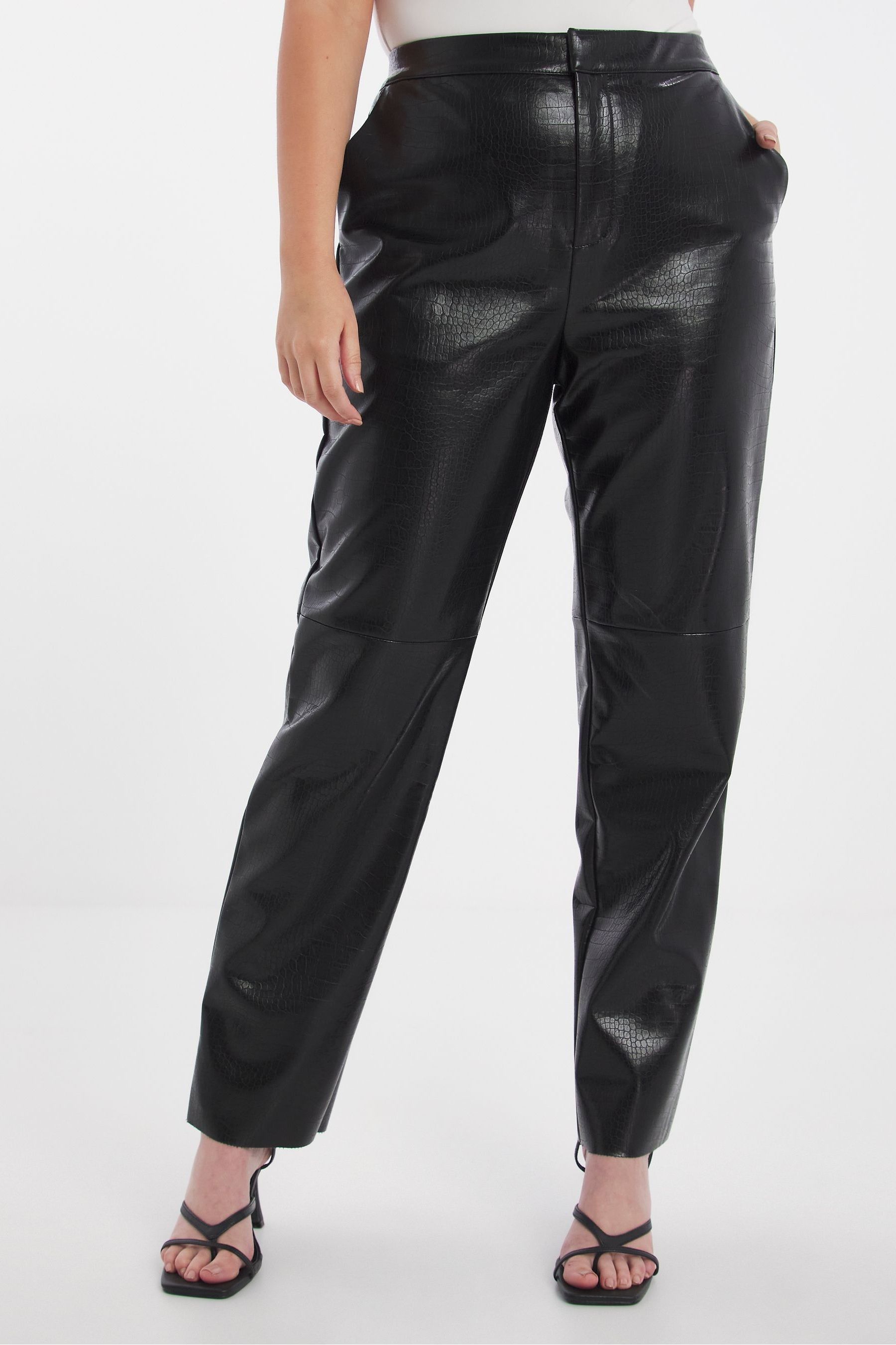 Buy Simply Be Black Croc Effect Faux Leather Straight Leg Trousers from Next Ireland