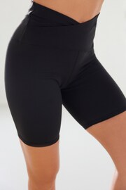 Black Active Sports Wrap Waist Cycling Shorts - Image 3 of 6