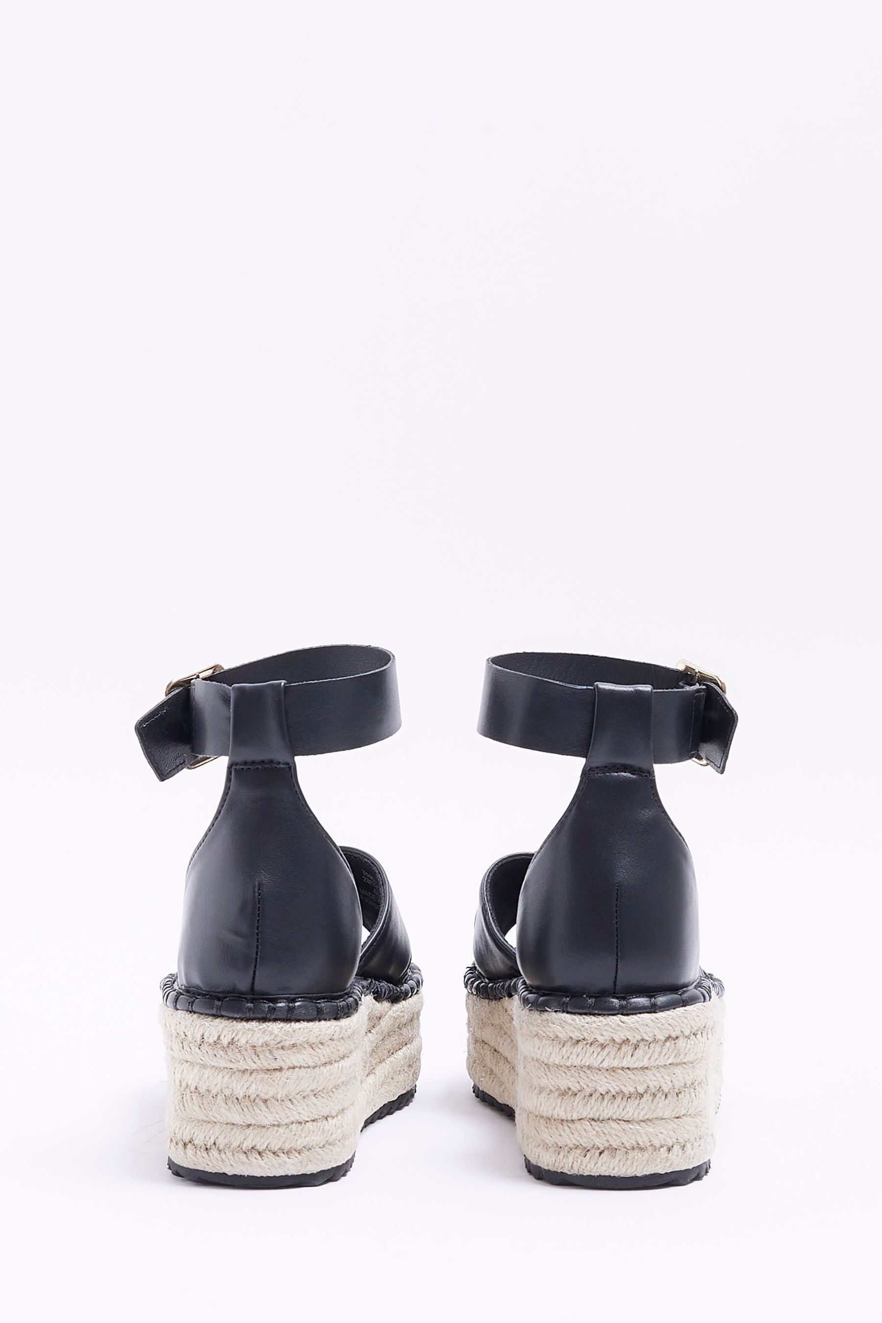 River island flatform espadrille sandals with buckle in black store