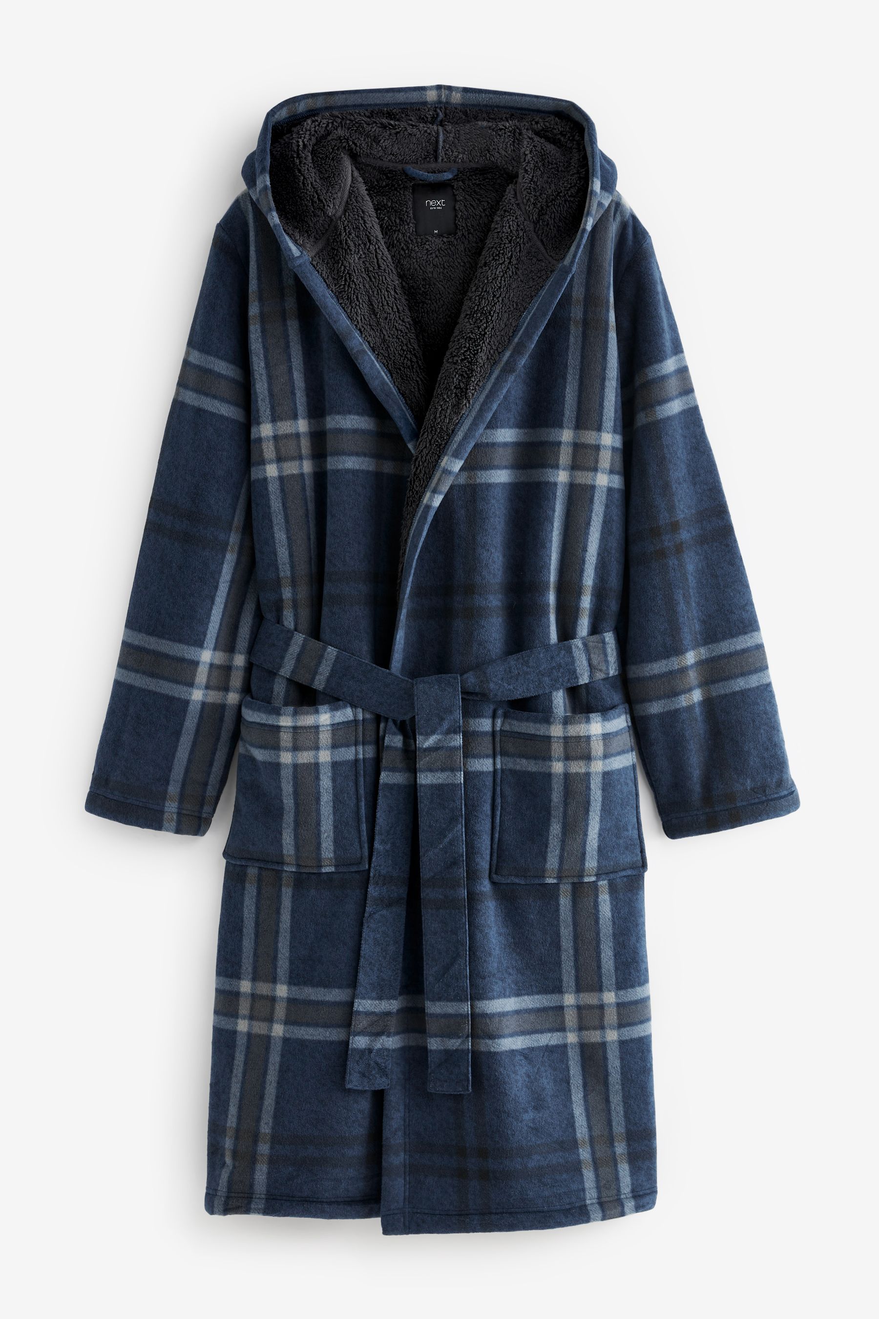 Buy Blue Check Signature Borg Lined Dressing Gown from Next Luxembourg