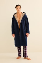 Navy Blue Borg Lined Hooded Dressing Gown - Image 2 of 10