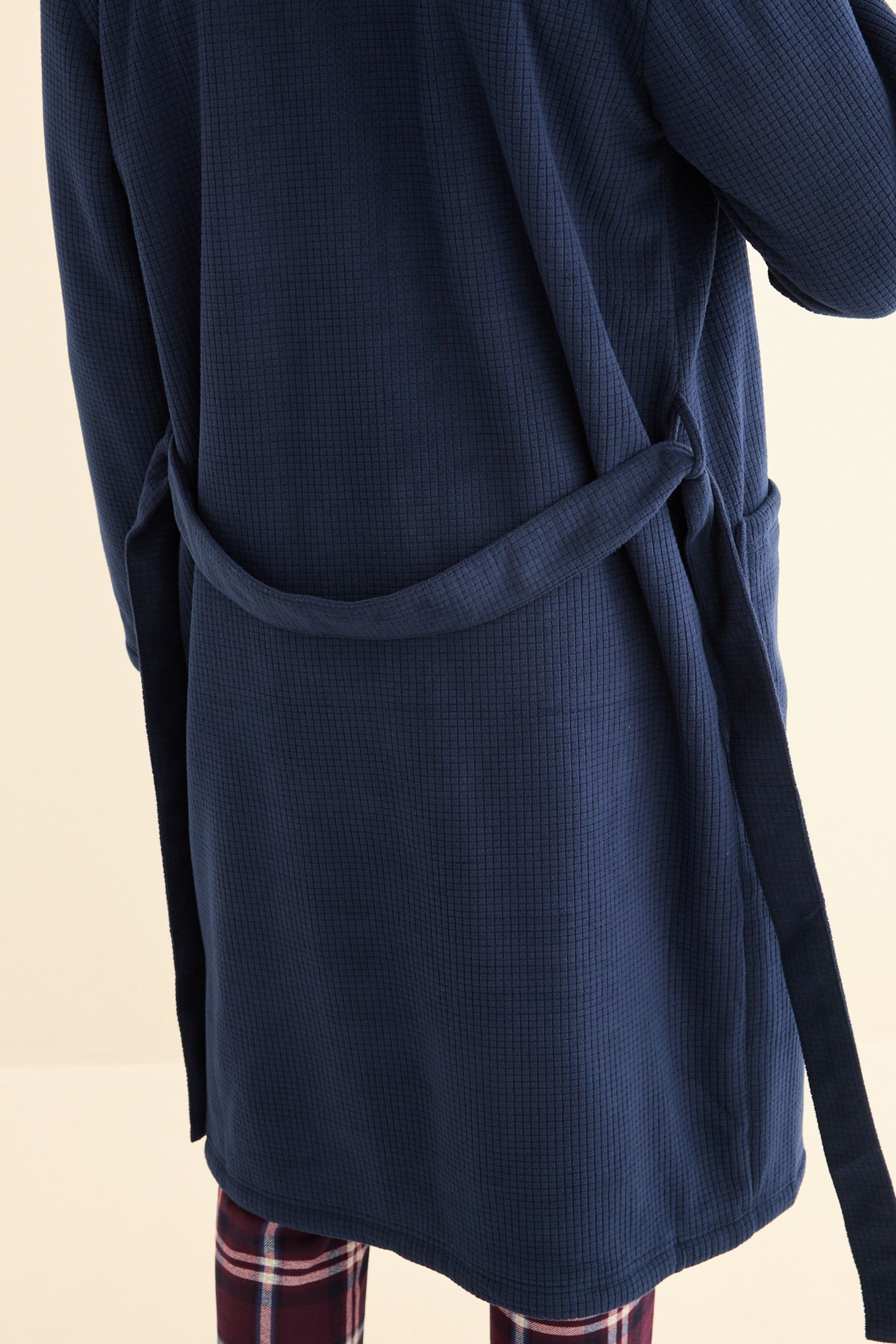 Navy Blue Borg Lined Hooded Dressing Gown - Image 6 of 10