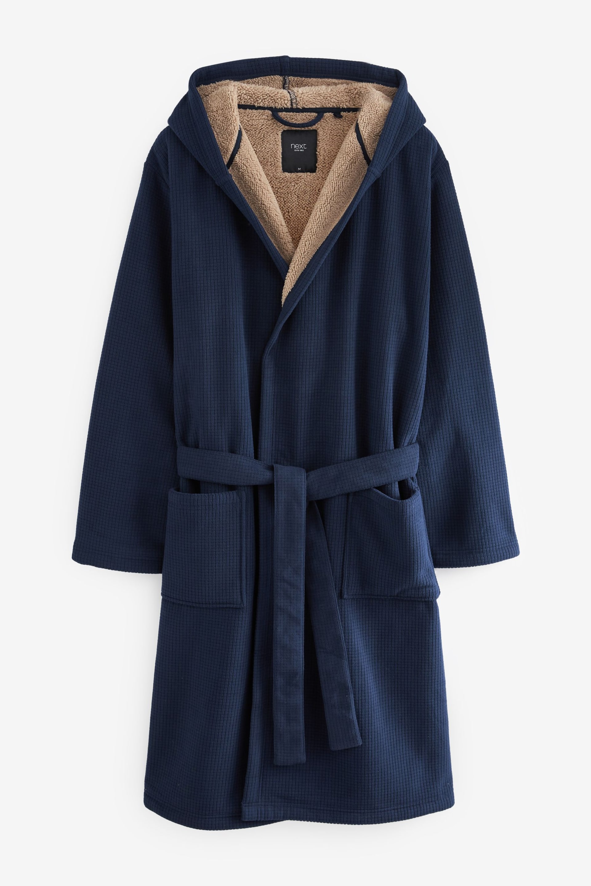 Navy Blue Borg Lined Hooded Dressing Gown - Image 7 of 10