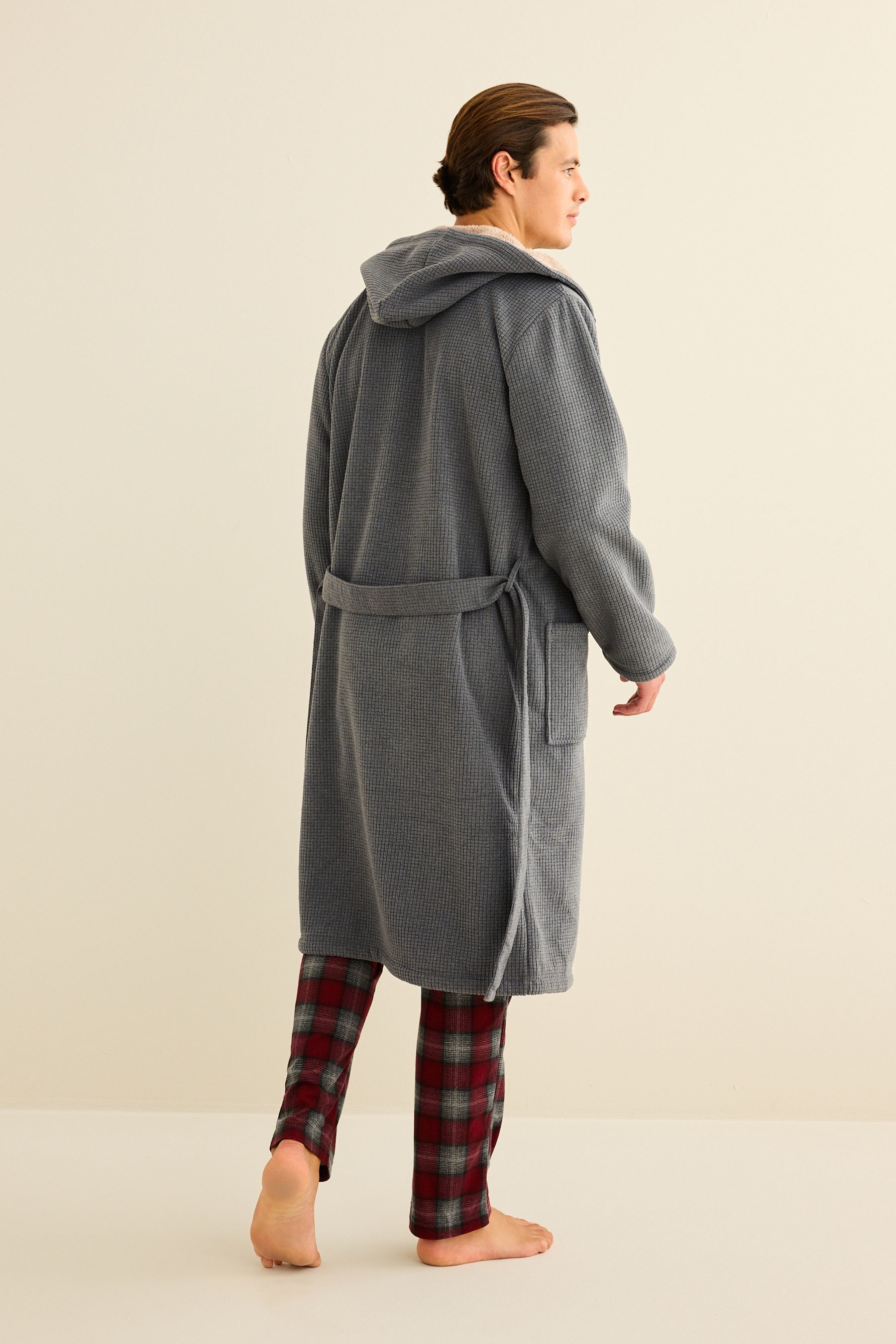 Buy Grey Borg Lined Hooded Dressing Gown from Next Luxembourg
