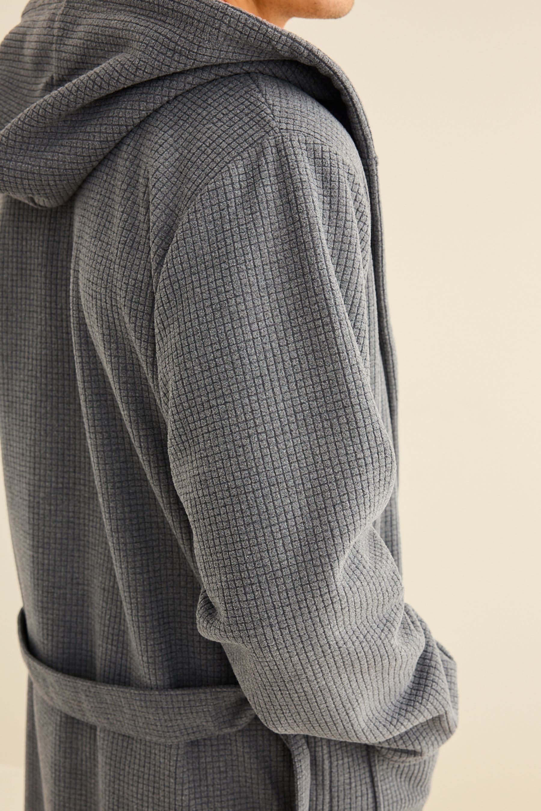 Buy Grey Borg Lined Hooded Dressing Gown from Next Luxembourg