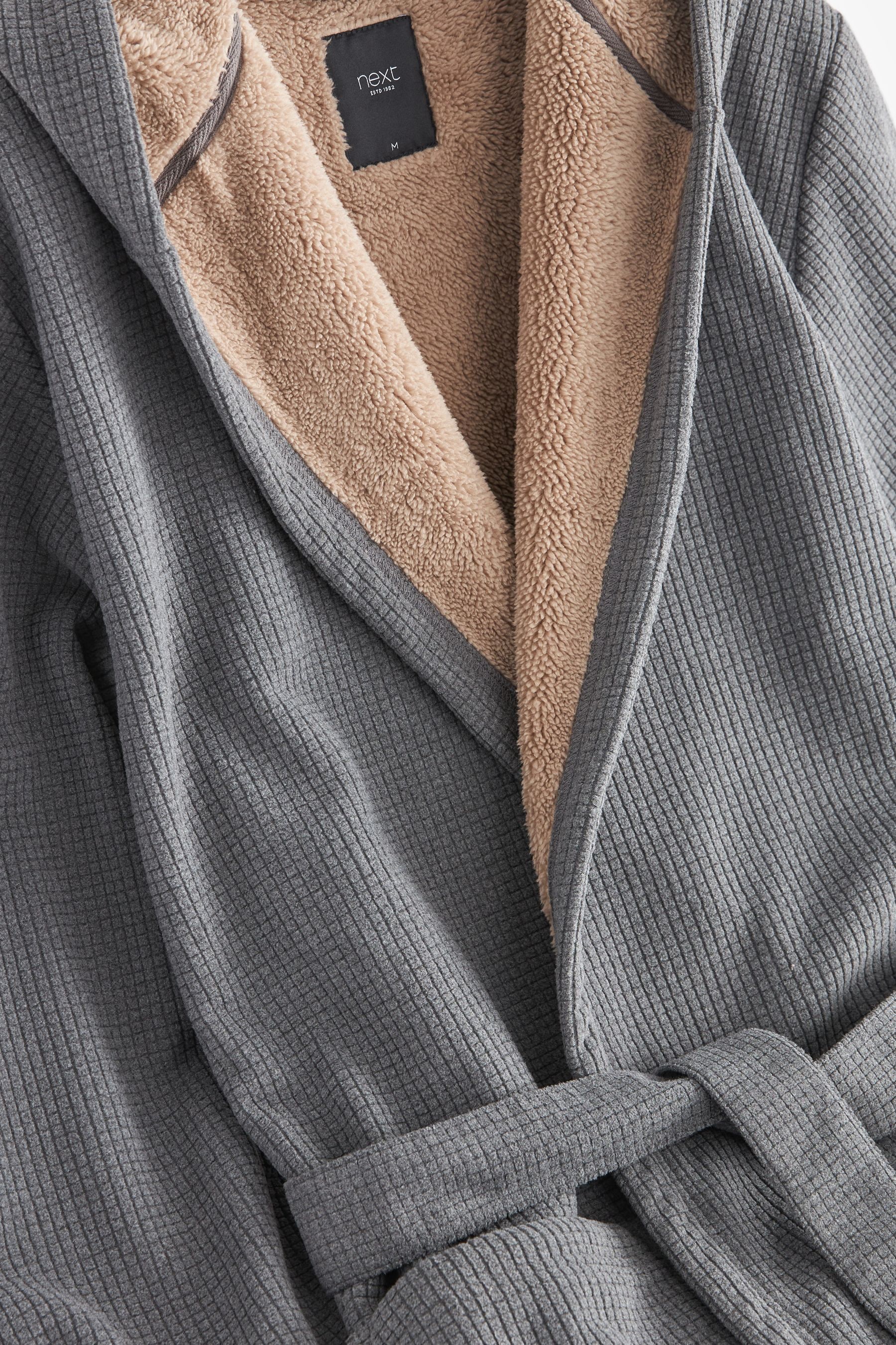 Buy Grey Borg Lined Hooded Dressing Gown from Next Luxembourg