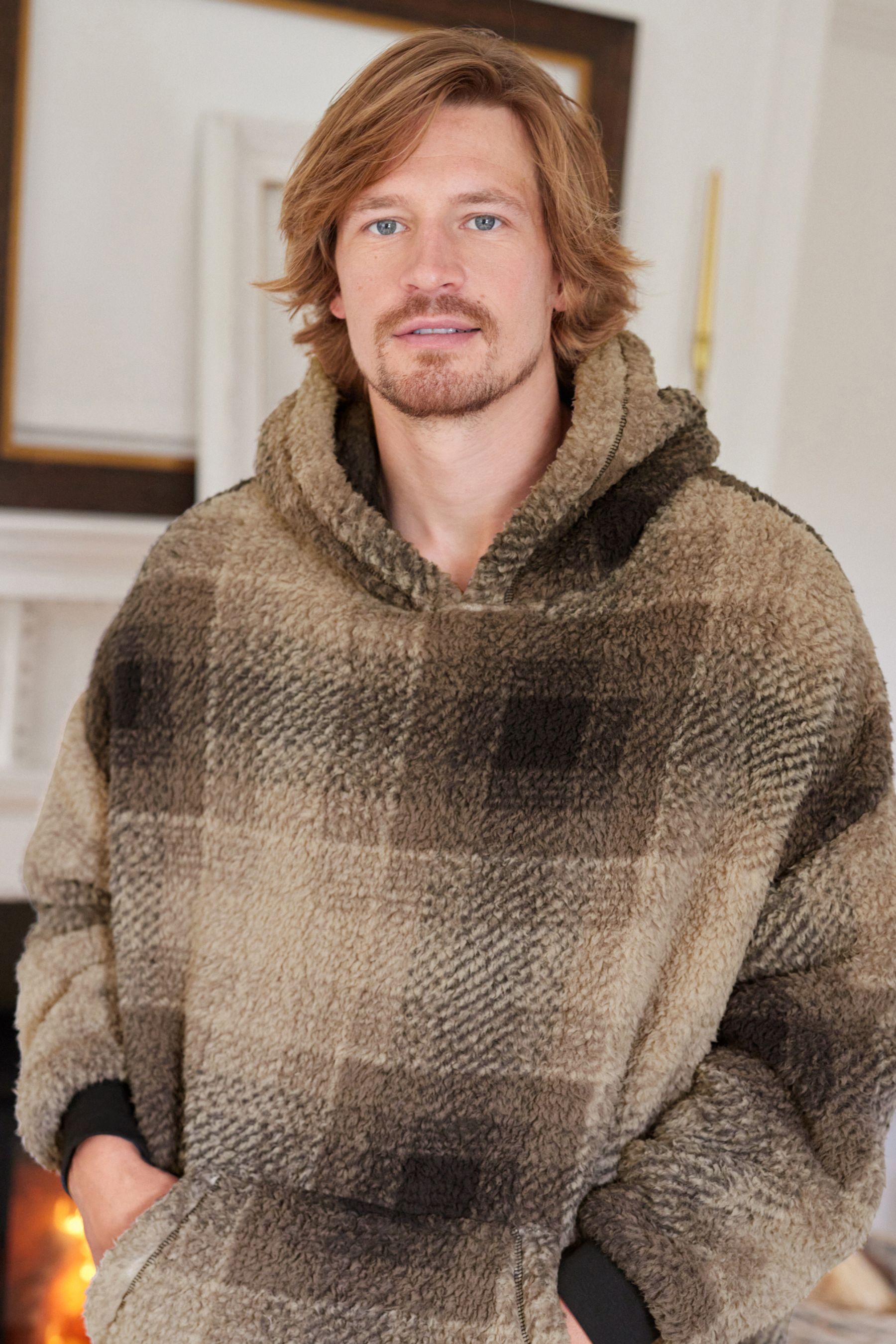 Buy Grey Neutral Check Oversized Blanket Hoodie from Next Austria