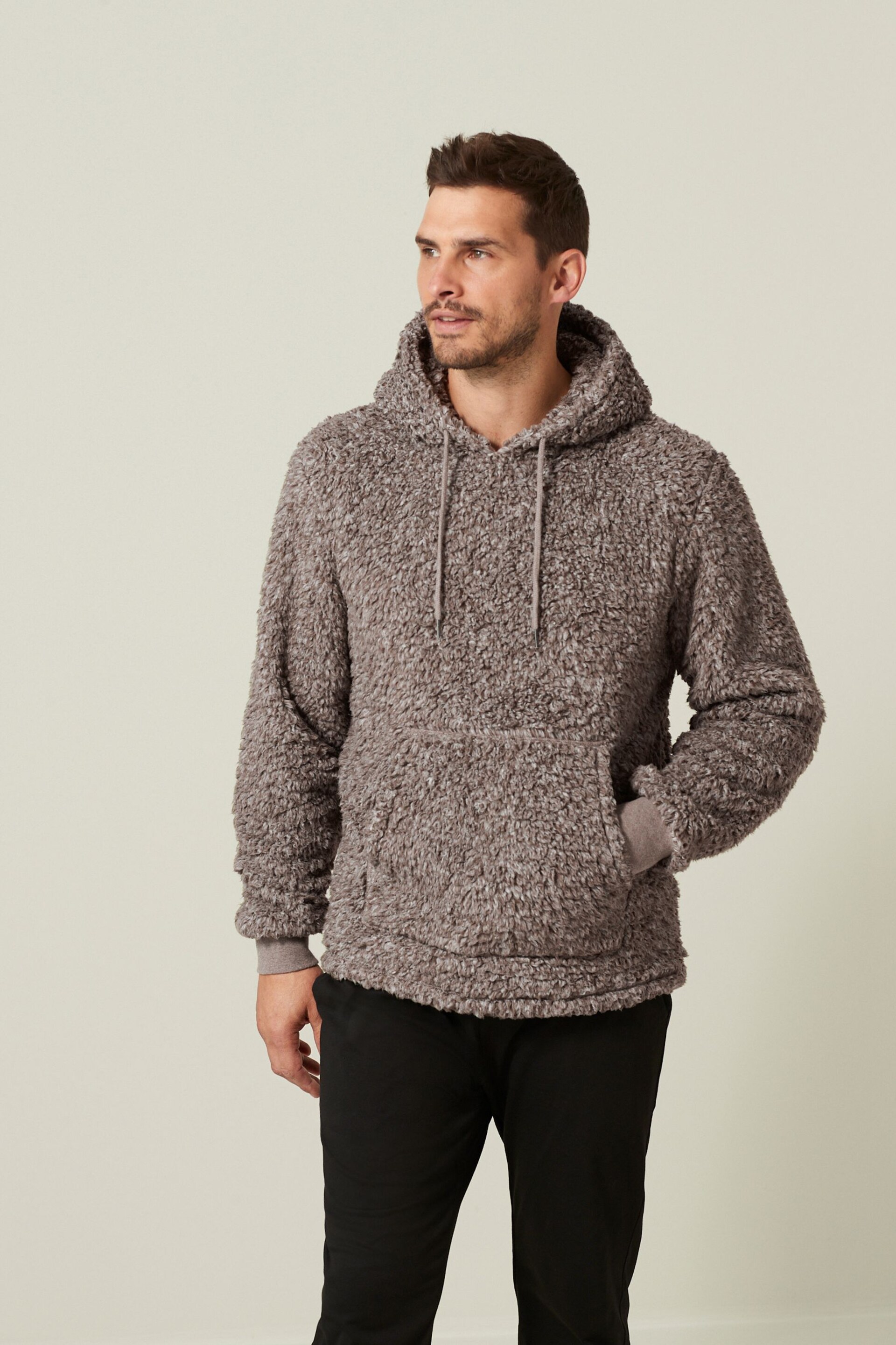 Neutral Grey Borg Overhead Hoodie - Image 1 of 7