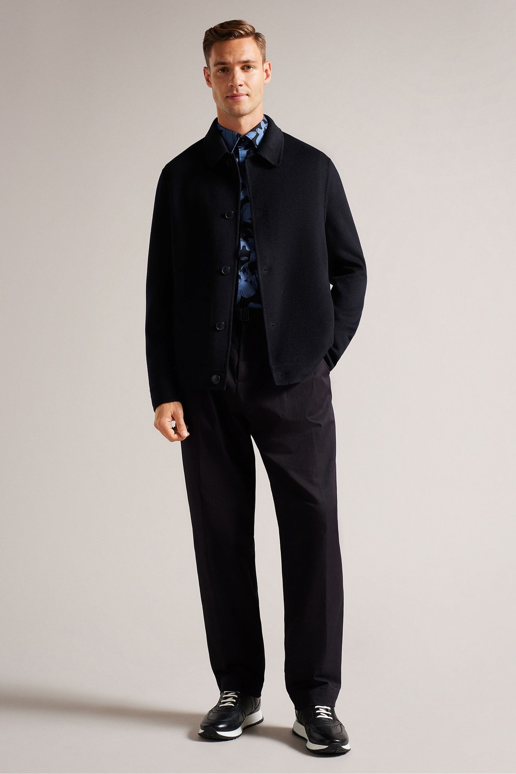 Ted baker mens osmond patch pocket collared overcoat navy top