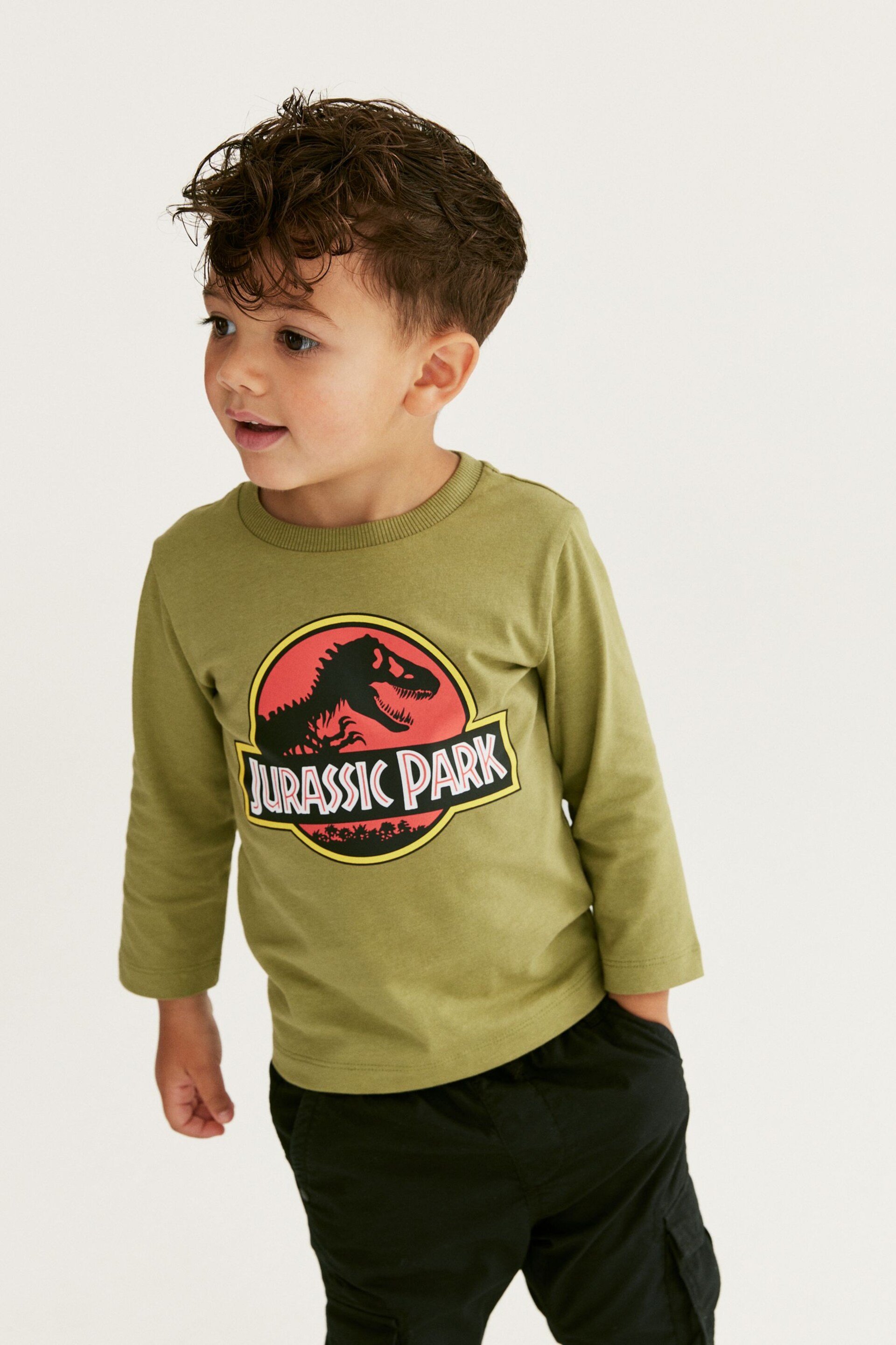 Khaki Green Jurassic Park Long Sleeve T-Shirt (3mths-8yrs) - Image 1 of 6