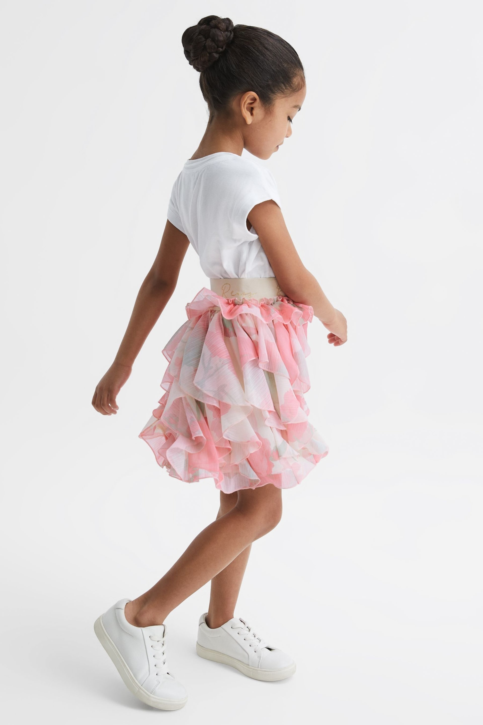 Reiss Pink Print Lola Senior Ruffle Tulle Skirt - Image 6 of 7