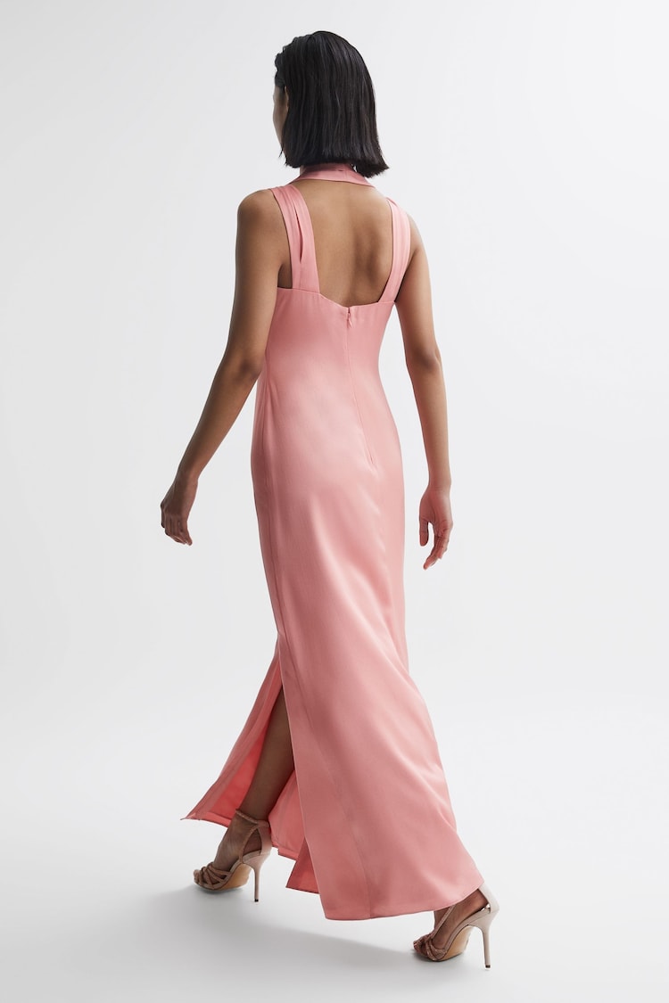 Reiss Coral Lila Bridesmaid Twist Detail Midi Dress - Image 5 of 5