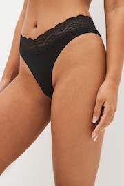 Black Extra High Leg Cotton and Lace Knickers 4 Pack - Image 1 of 3