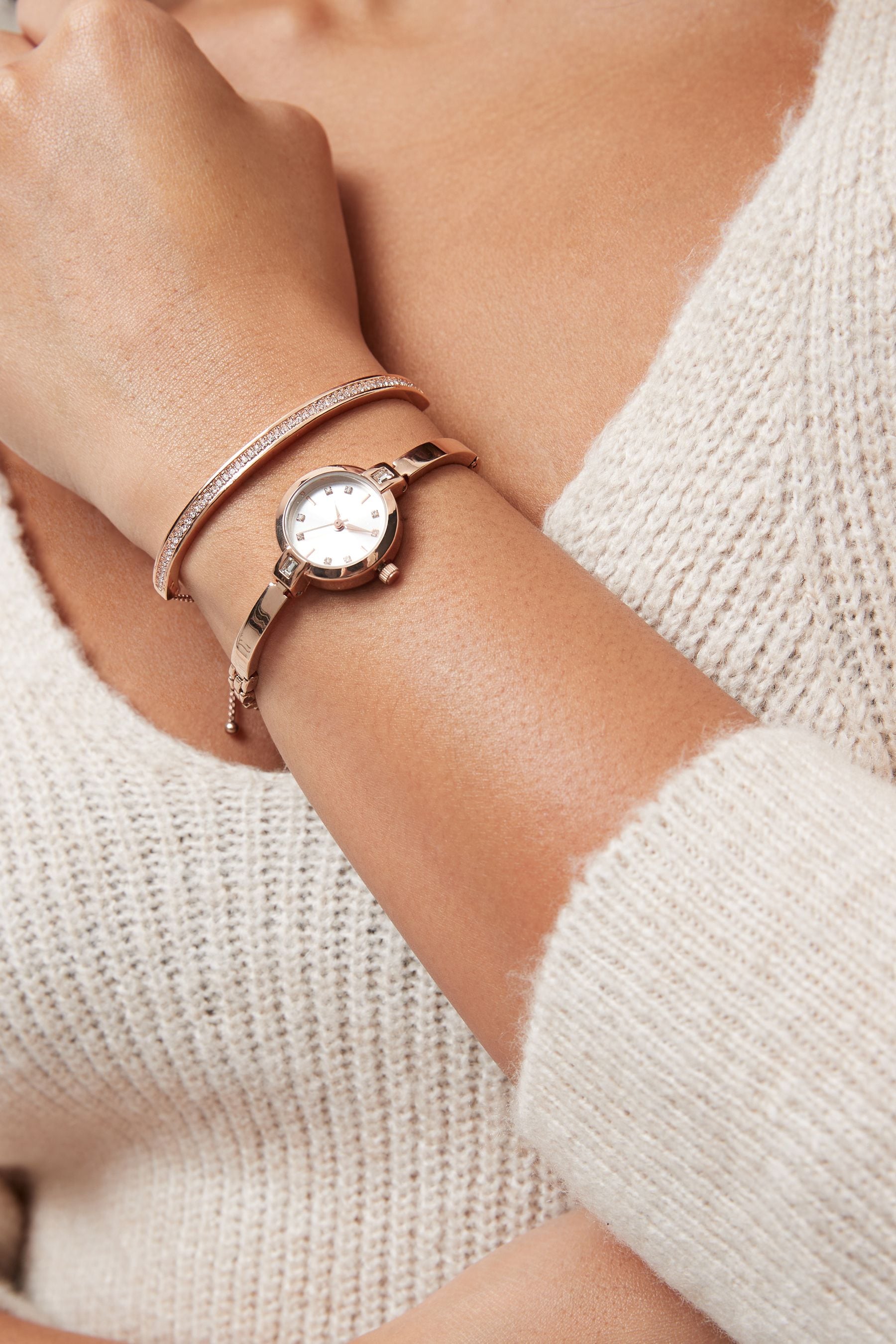 Buy Rose Gold Tone Sparkle Dial Watch And Bangle Set from the Next UK online shop