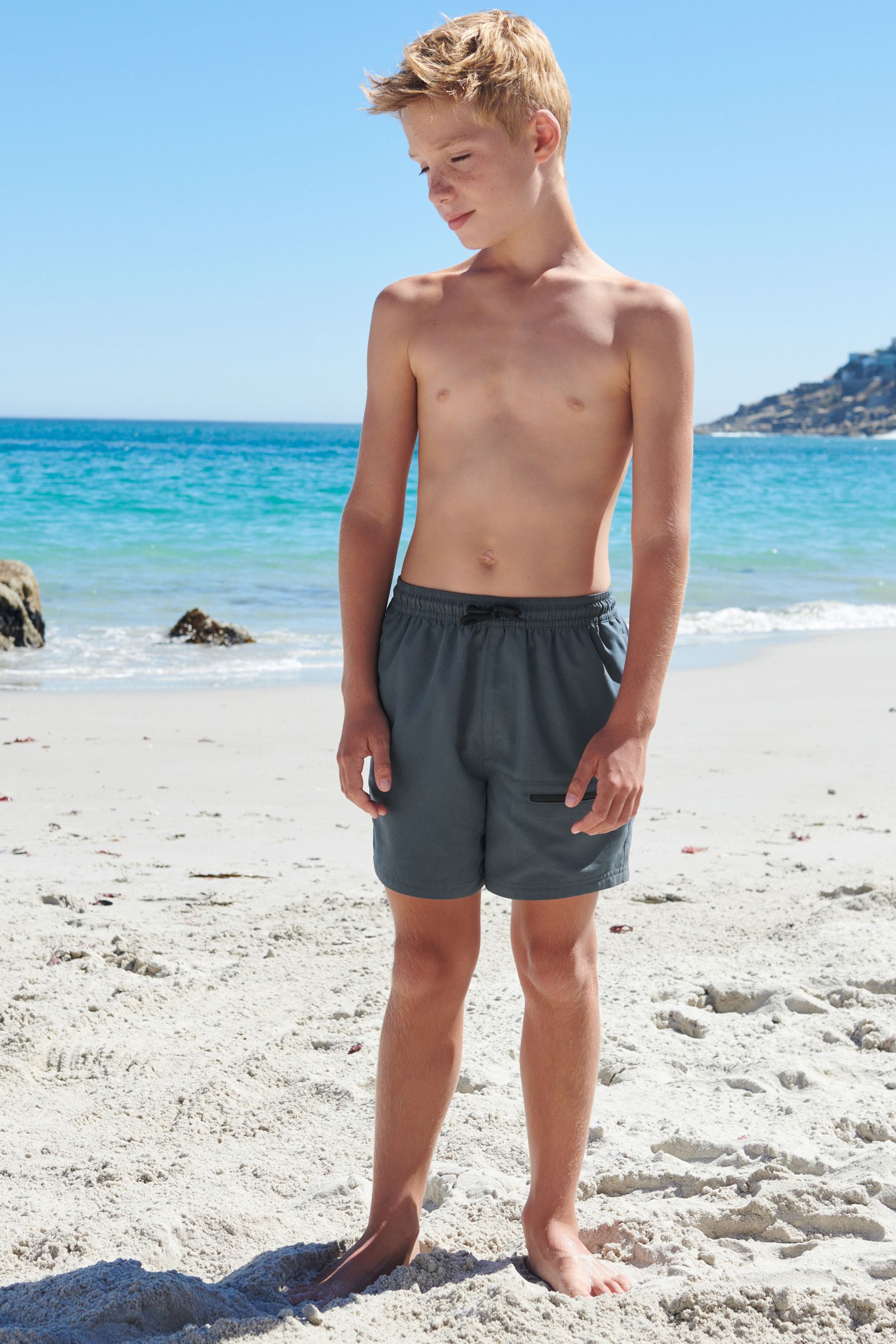 Buy Stone Grey Zip Pocket Swim Shorts 3 16yrs from Next Luxembourg