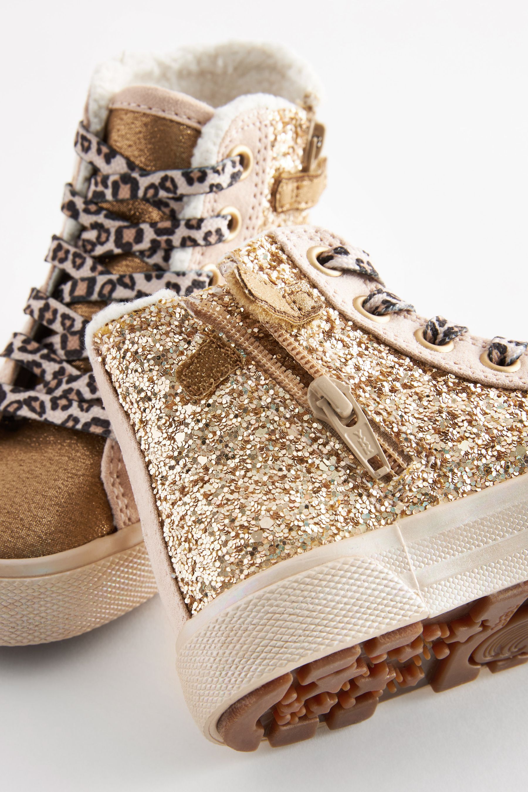 Buy Gold Glitter Glitter Fleece Lined Lace Up High Top Trainers from the Next UK online shop