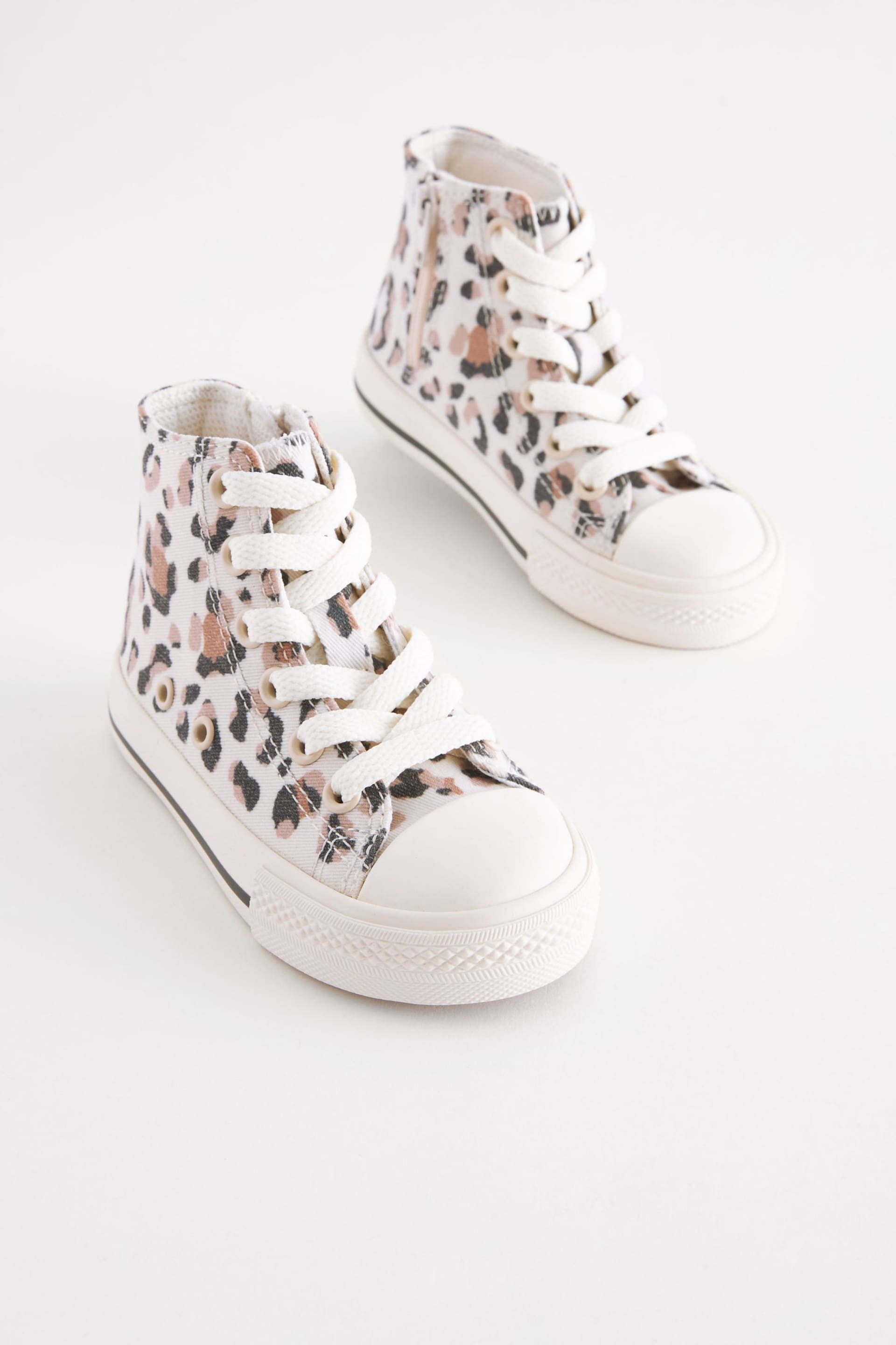 White/Tan Brown Animal Print Standard Fit (F) High Top Trainers - Image 2 of 7