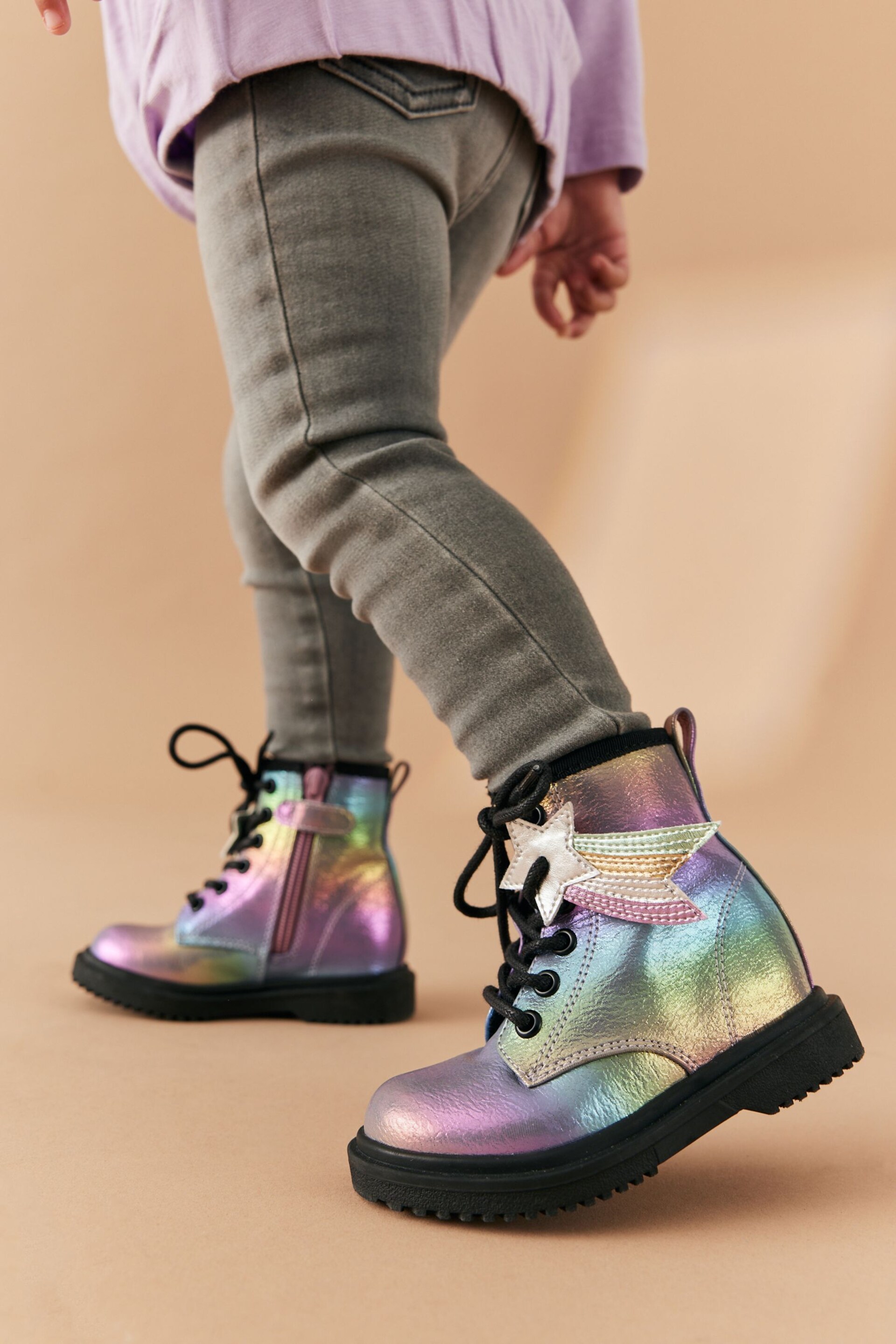 Rainbow Standard Fit (F) Warm Lined Lace-Up Boots - Image 2 of 8