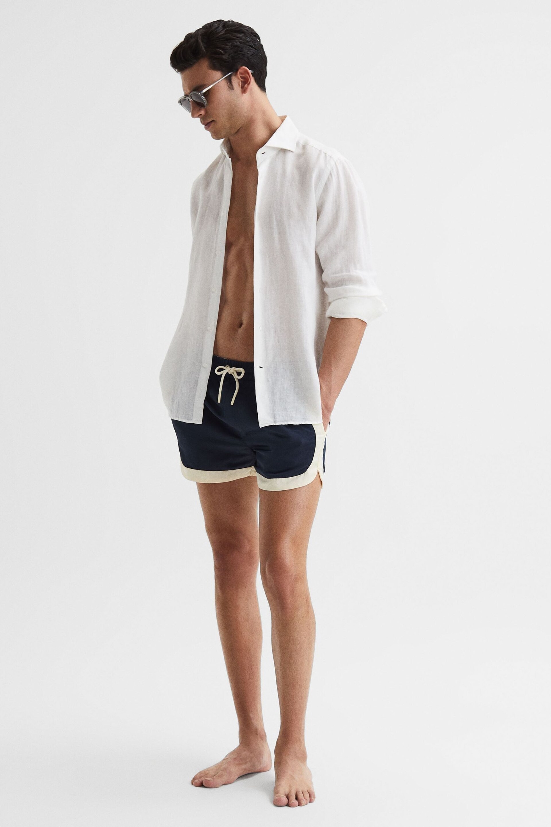 Reiss Navy/White Surf Drawstring Contrast Swim Shorts - Image 7 of 7