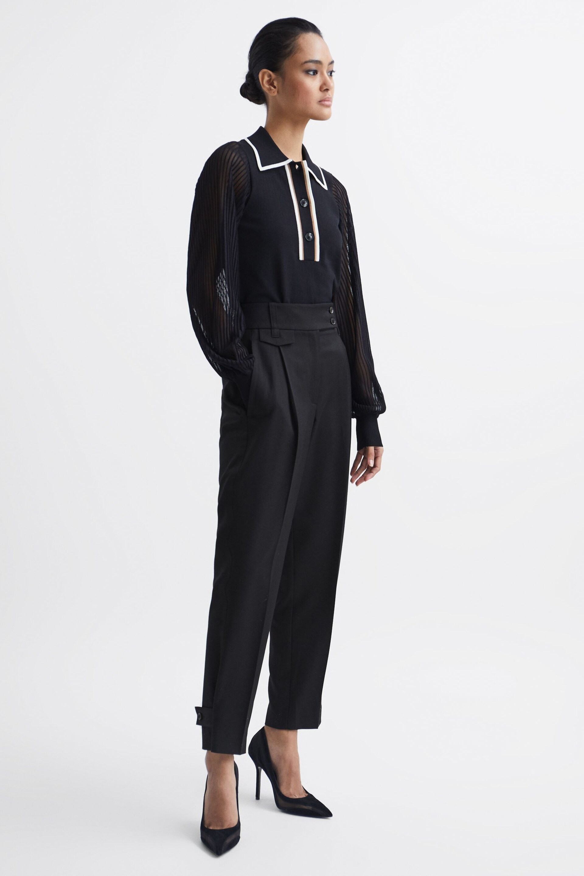 Reiss Black River High Rise Cropped Tapered Trousers - Image 3 of 5