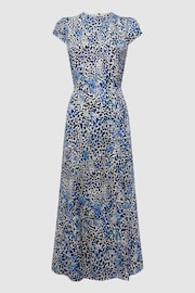 Reiss Blue Livia Printed Cut Out Back Midi Dress - Image 2 of 7