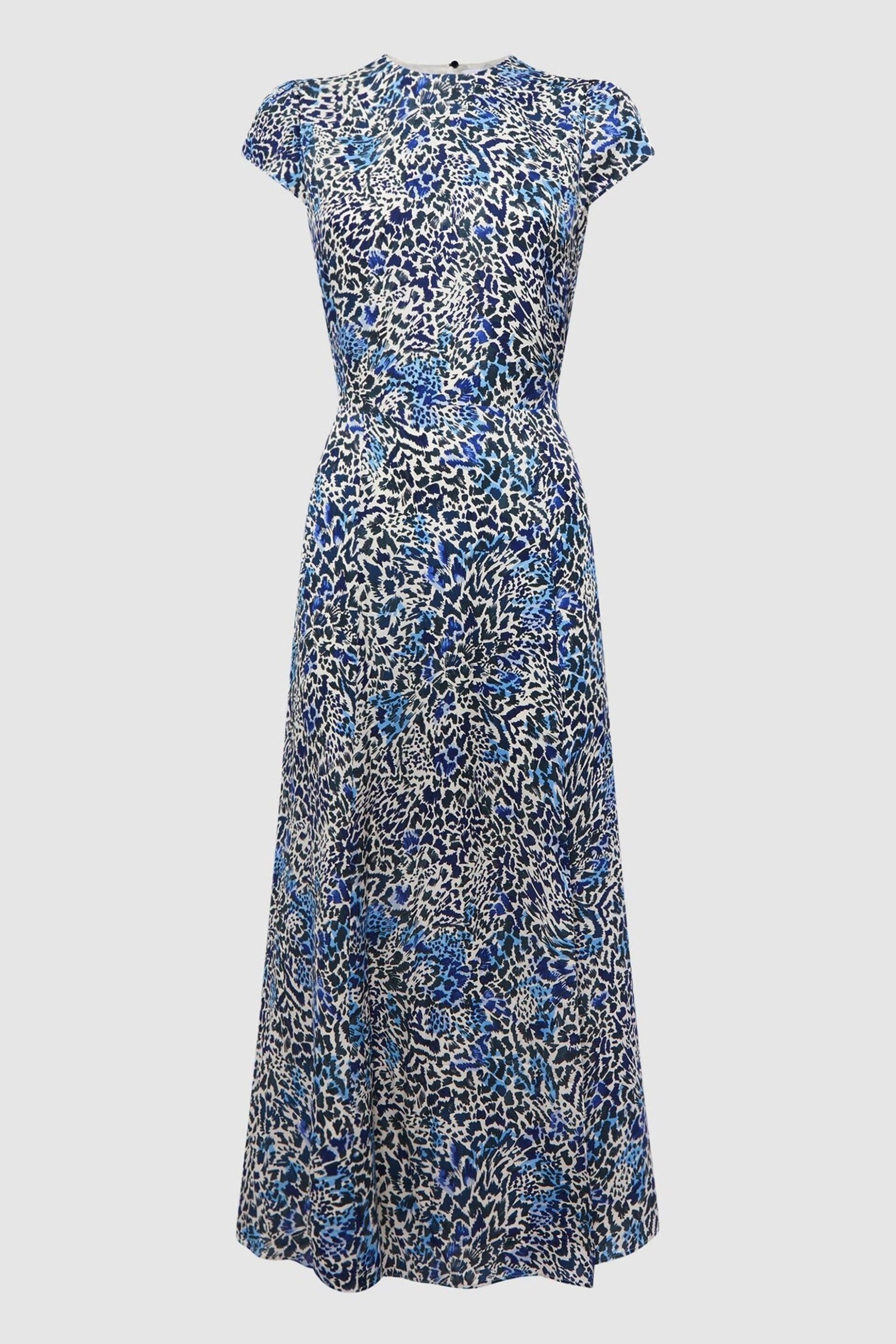 Reiss Blue Livia Printed Cut Out Back Midi Dress - Image 2 of 7