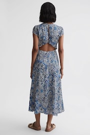 Reiss Blue Livia Printed Cut Out Back Midi Dress - Image 5 of 7