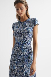 Reiss Blue Livia Printed Cut Out Back Midi Dress - Image 6 of 7