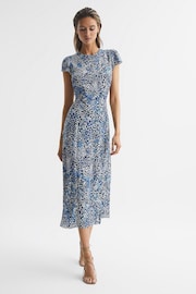 Reiss Blue Livia Printed Cut Out Back Midi Dress - Image 7 of 7