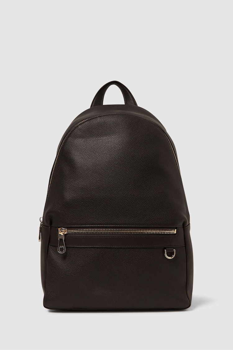 Reiss Dark Brown Drew Leather Zipped Backpack - Image 1 of 5