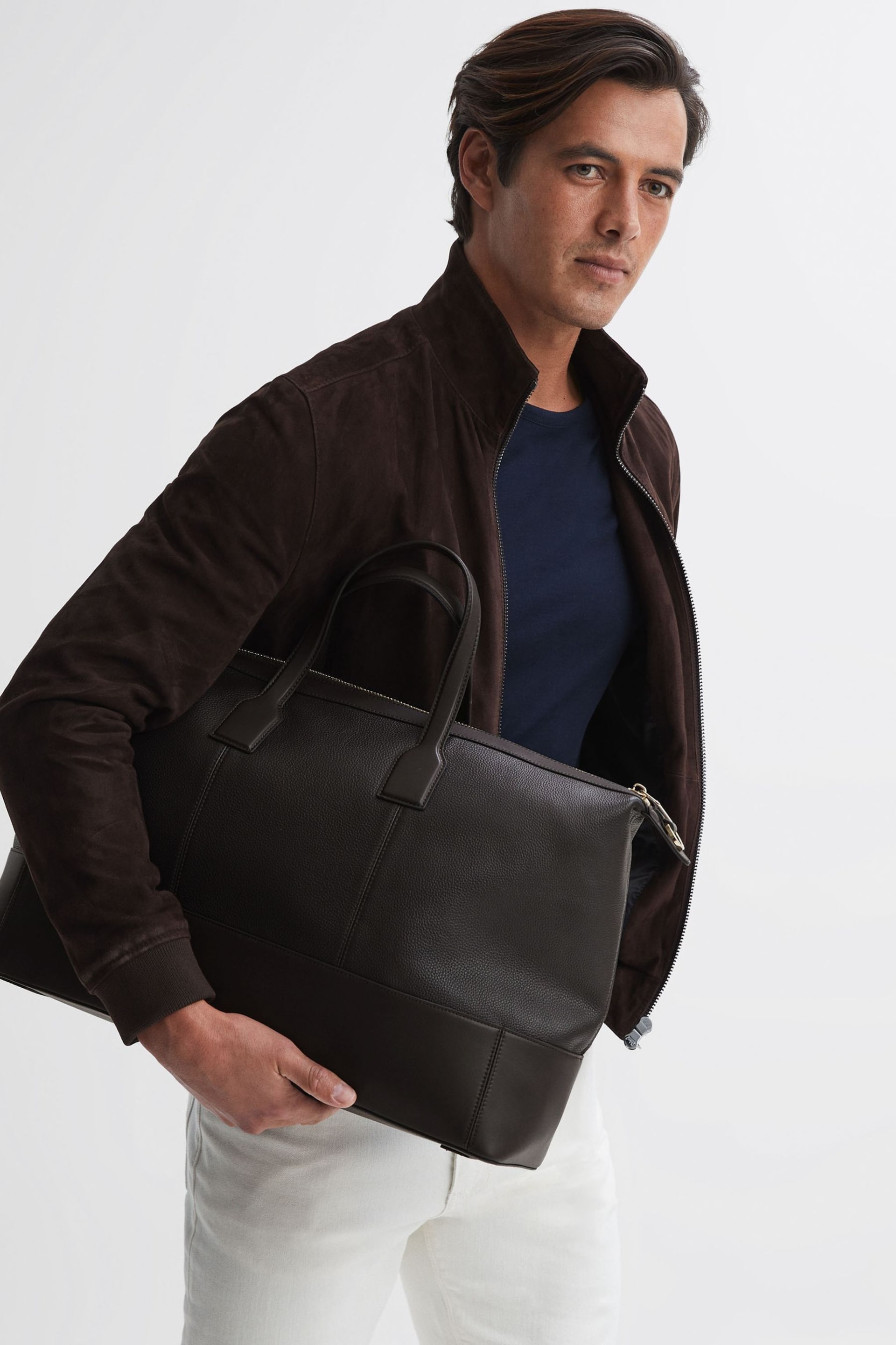Reiss Chocolate Carter Leather Holdall - Image 2 of 5