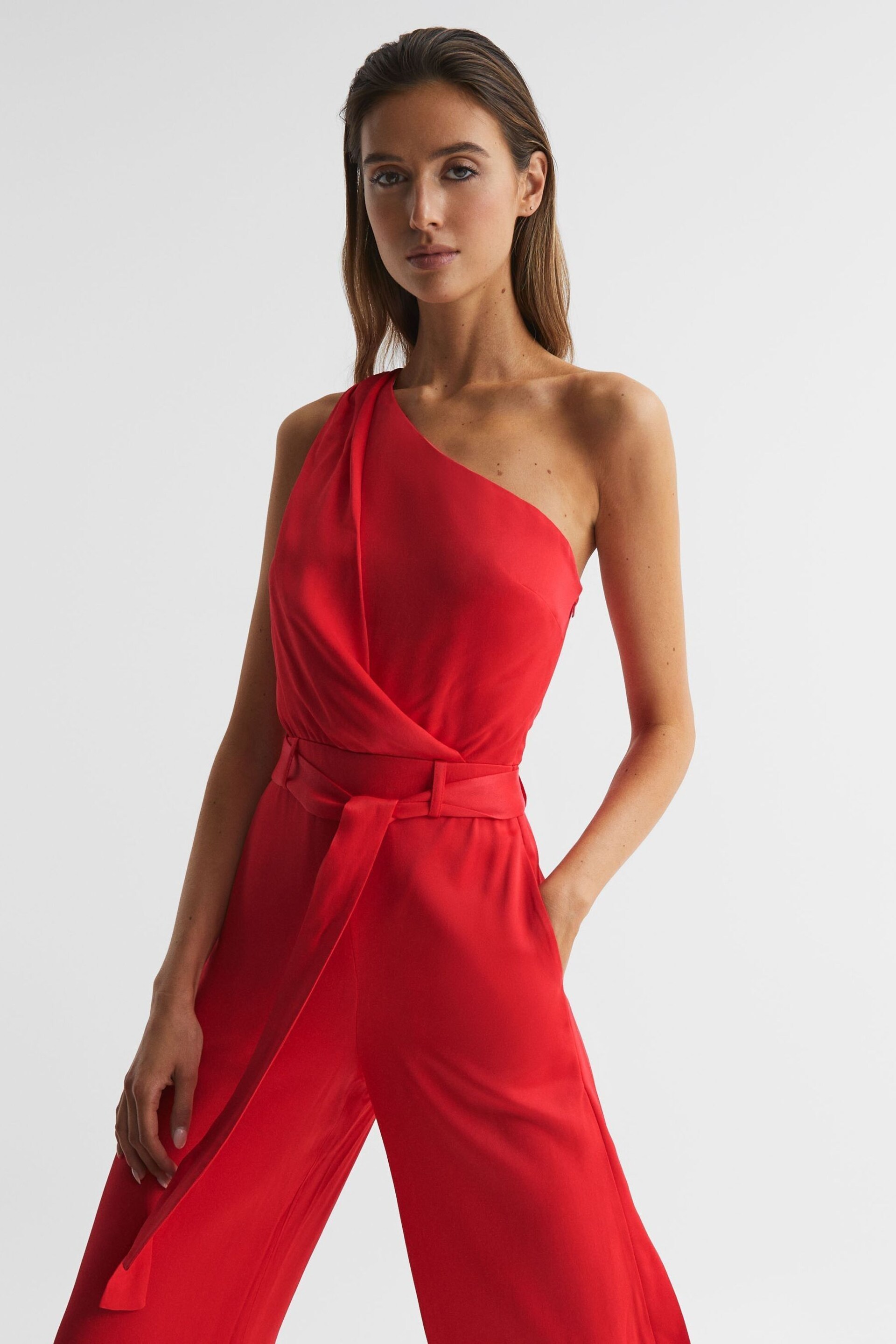 Reiss Red Eliza Off-The-Shoulder Jumpsuit - Image 3 of 5