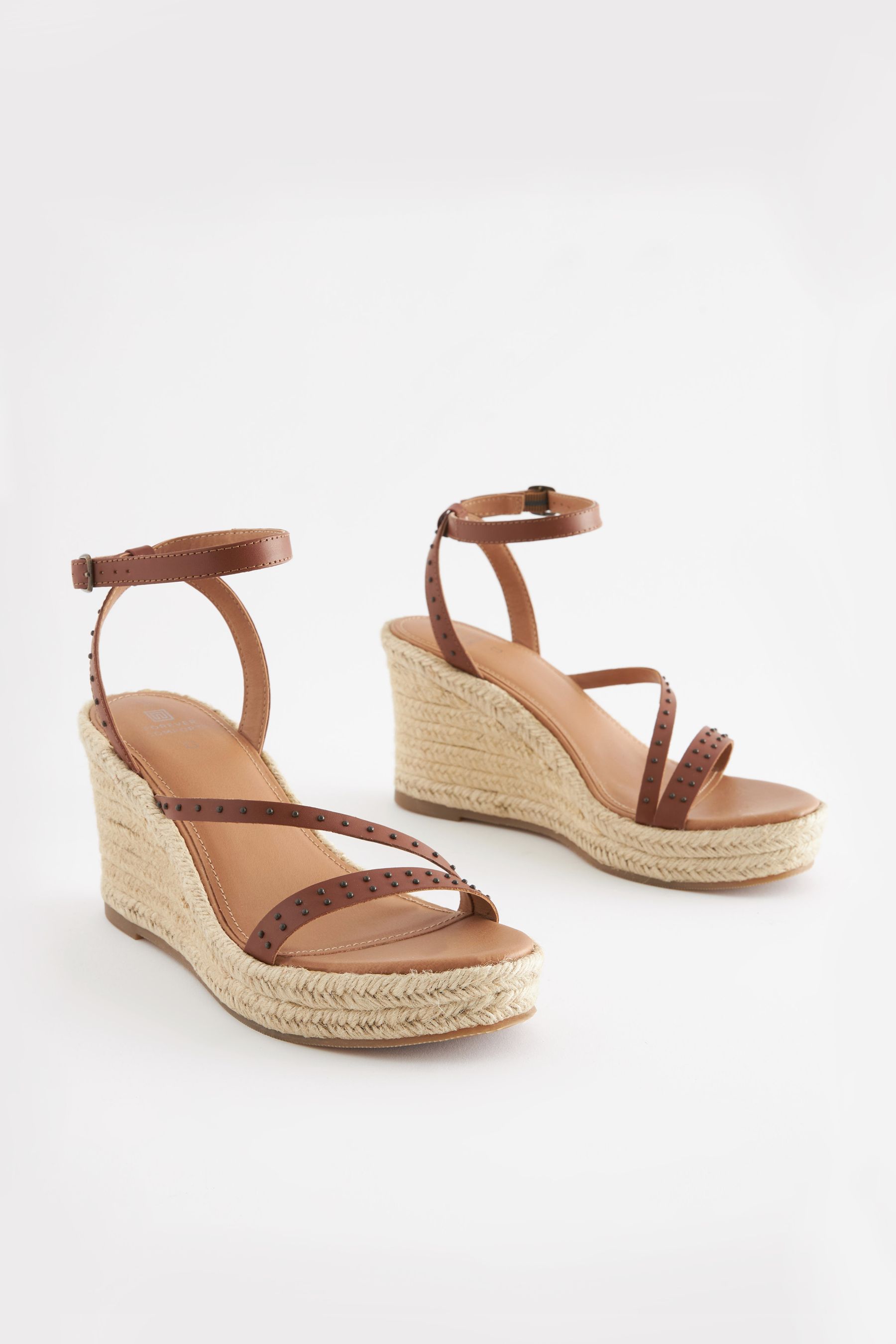 Buy Tan Brown Forever Comfort Leather Stud Strap Wedges from Next Luxembourg