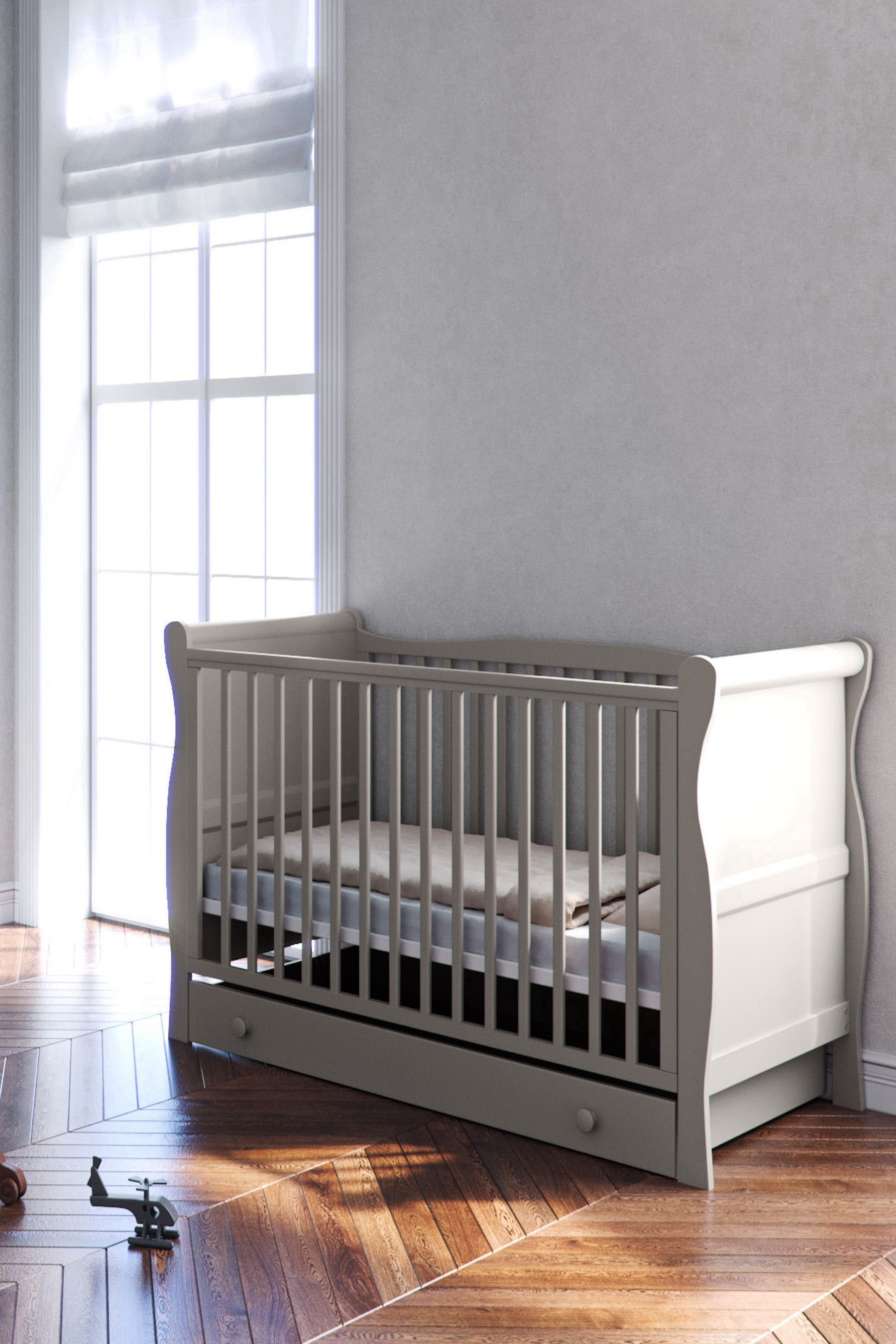 Buy Little Acorns Grey Space Saver Sleigh Cot With Drawer from the Next UK online shop