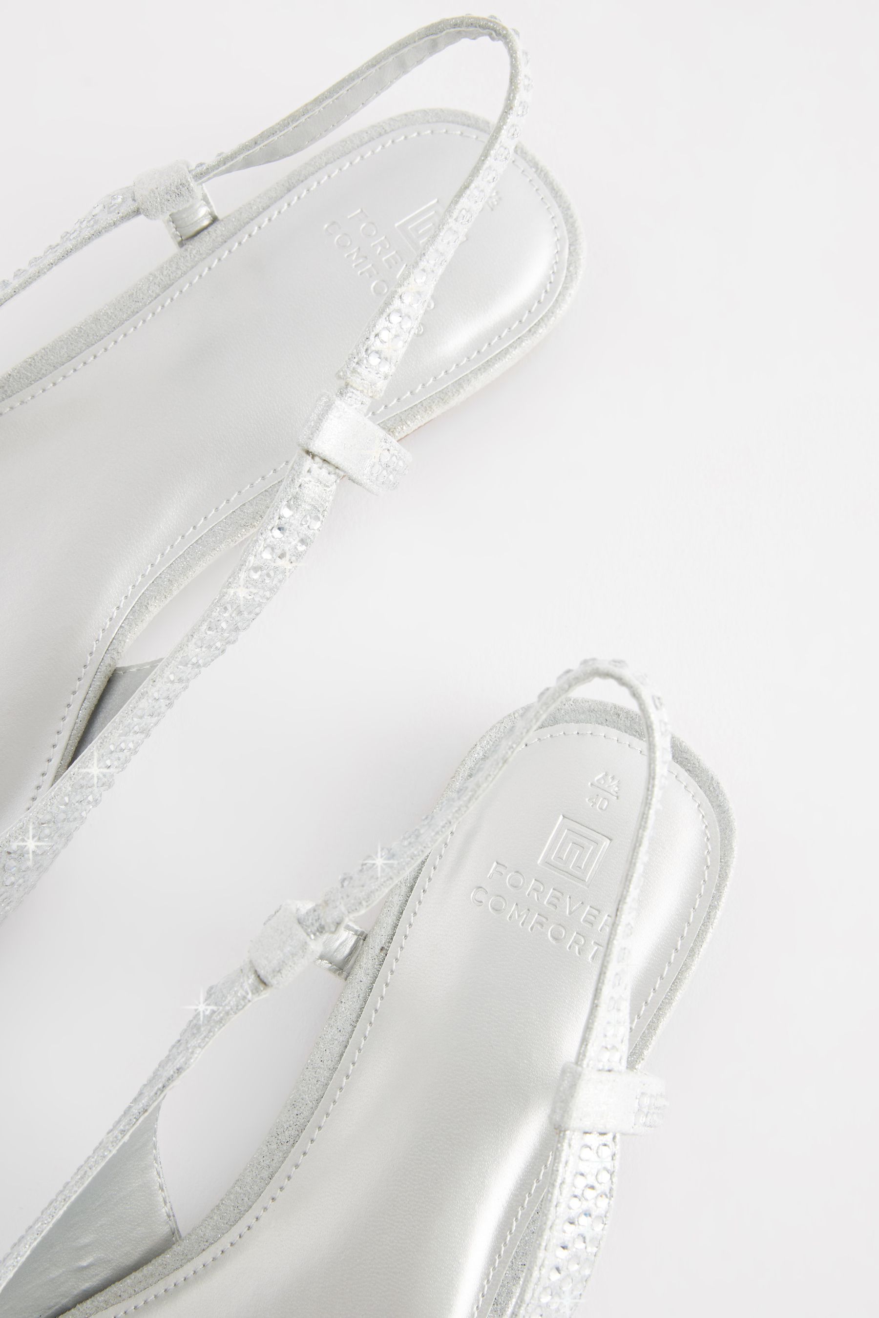 Silver slingbacks flat sales