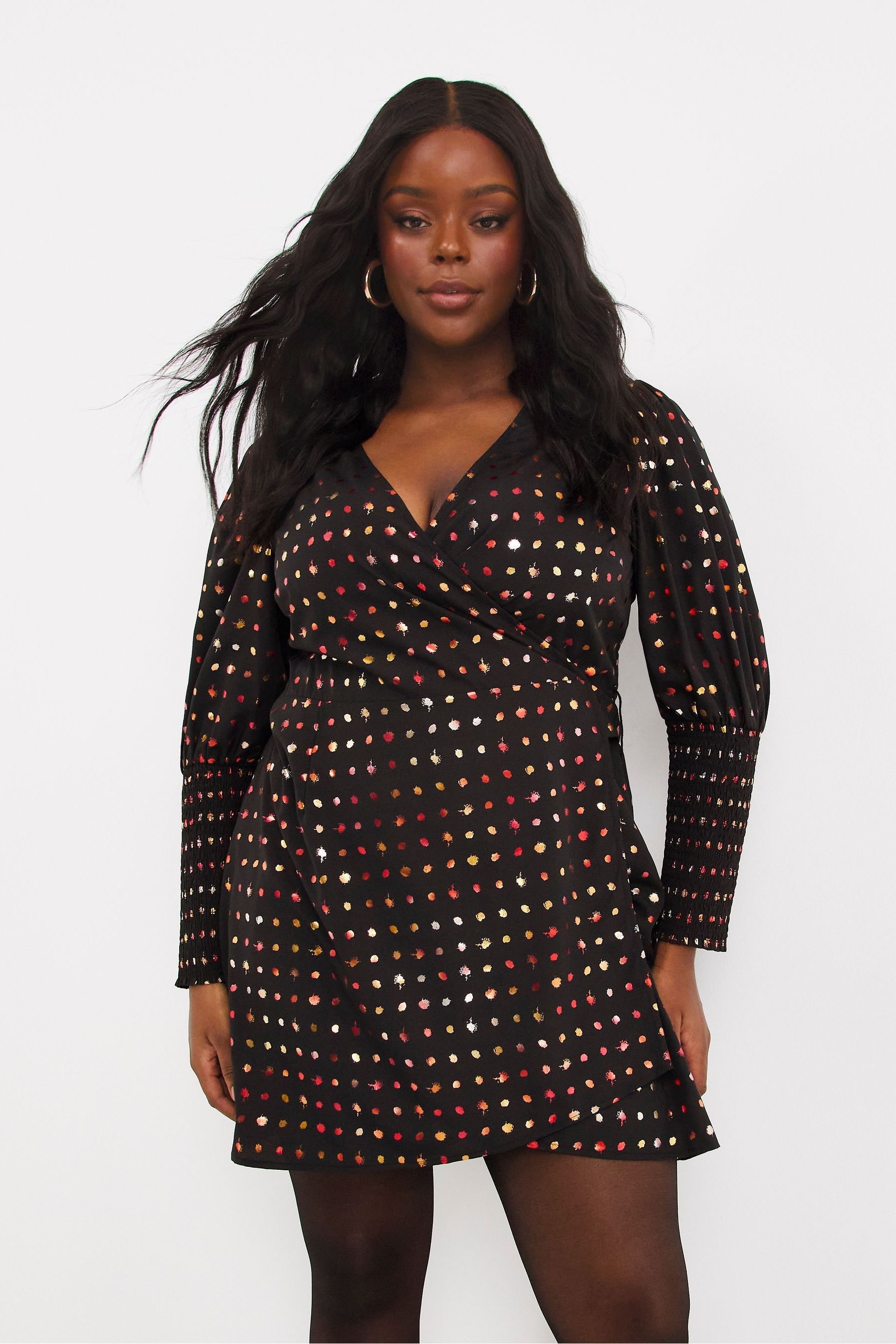 Buy Simply Be Metallic Printed Rainbow Foil Wrap Black Dress from Next Belgium
