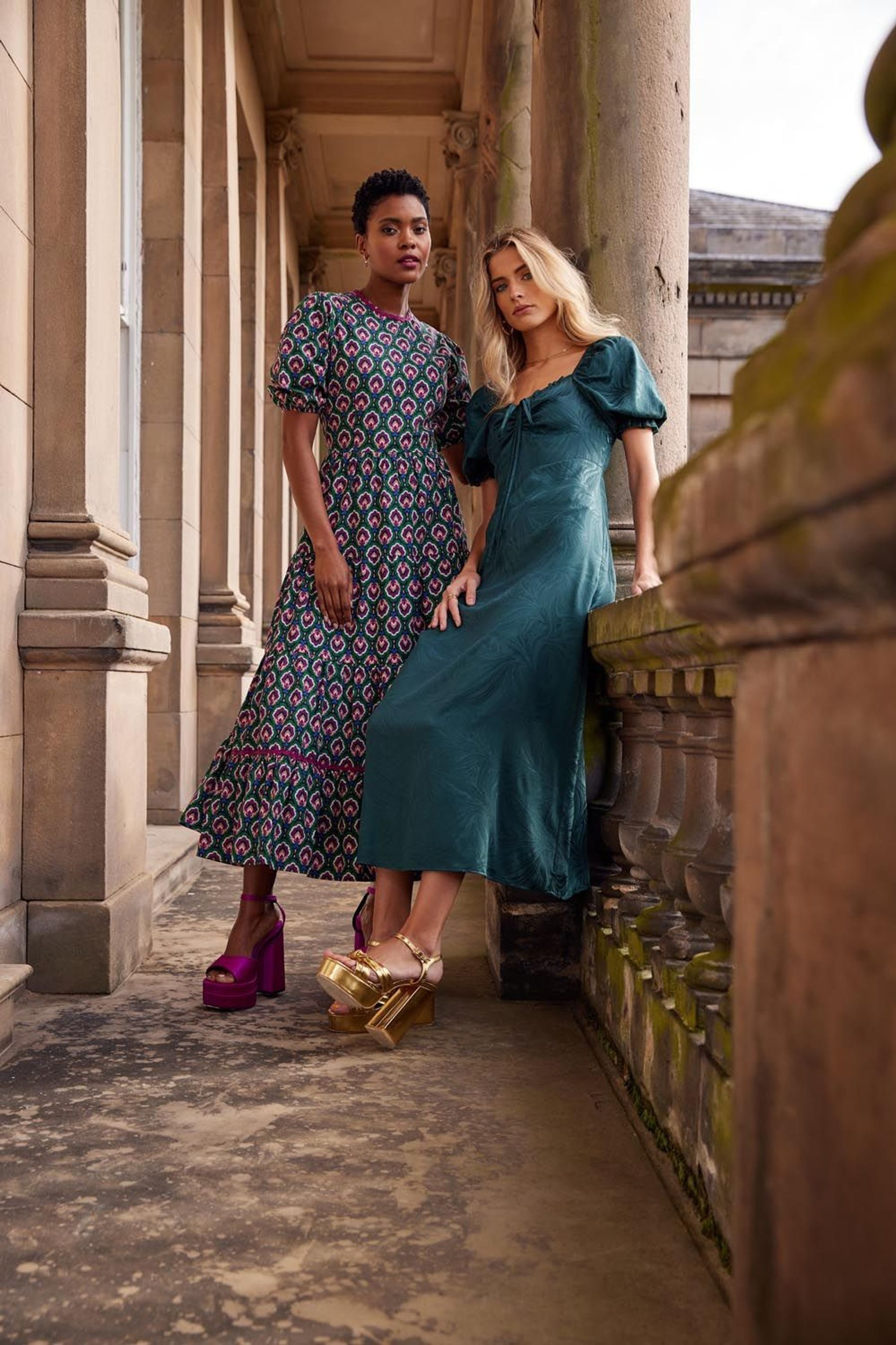 Buy Another Sunday 100 Cotton Floral Print Poplin Short Puff Sleeve Tiered Smock Midi Dress from the Next UK online shop